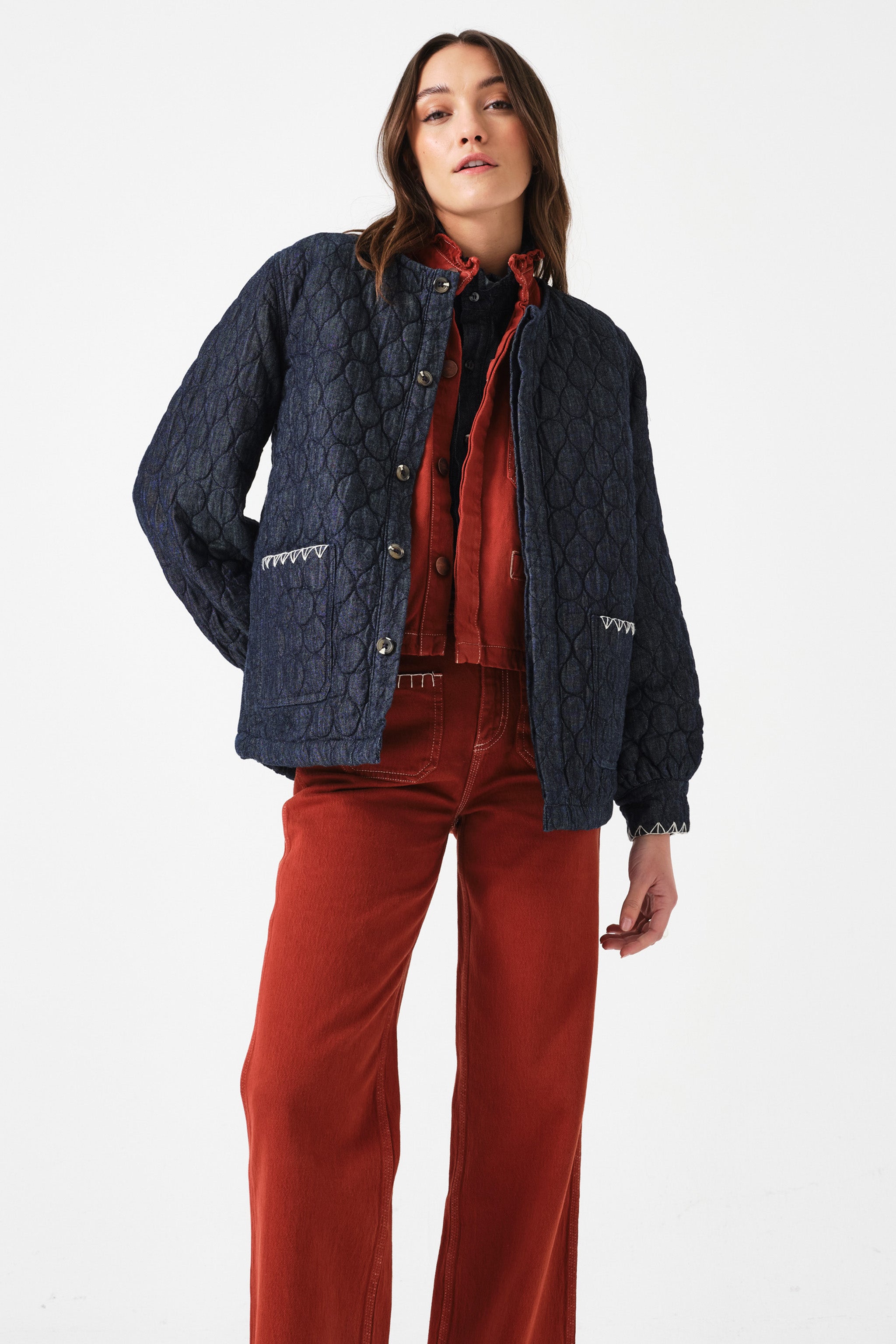 Frida Sherpa Collar Quilted Jacket in Nightfall