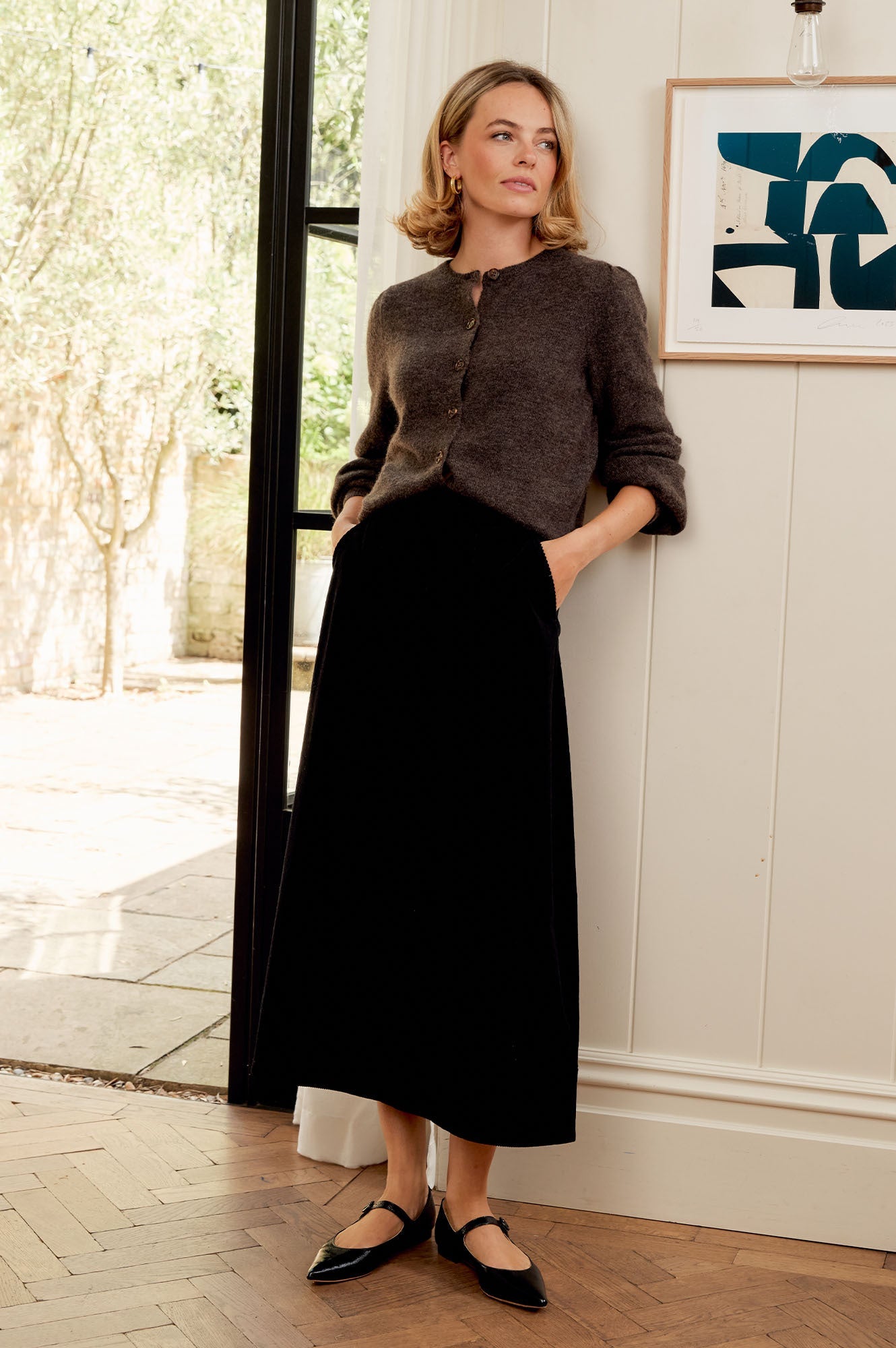 Alpaca Blend Puff Sleeve Cardigan | Chocolate