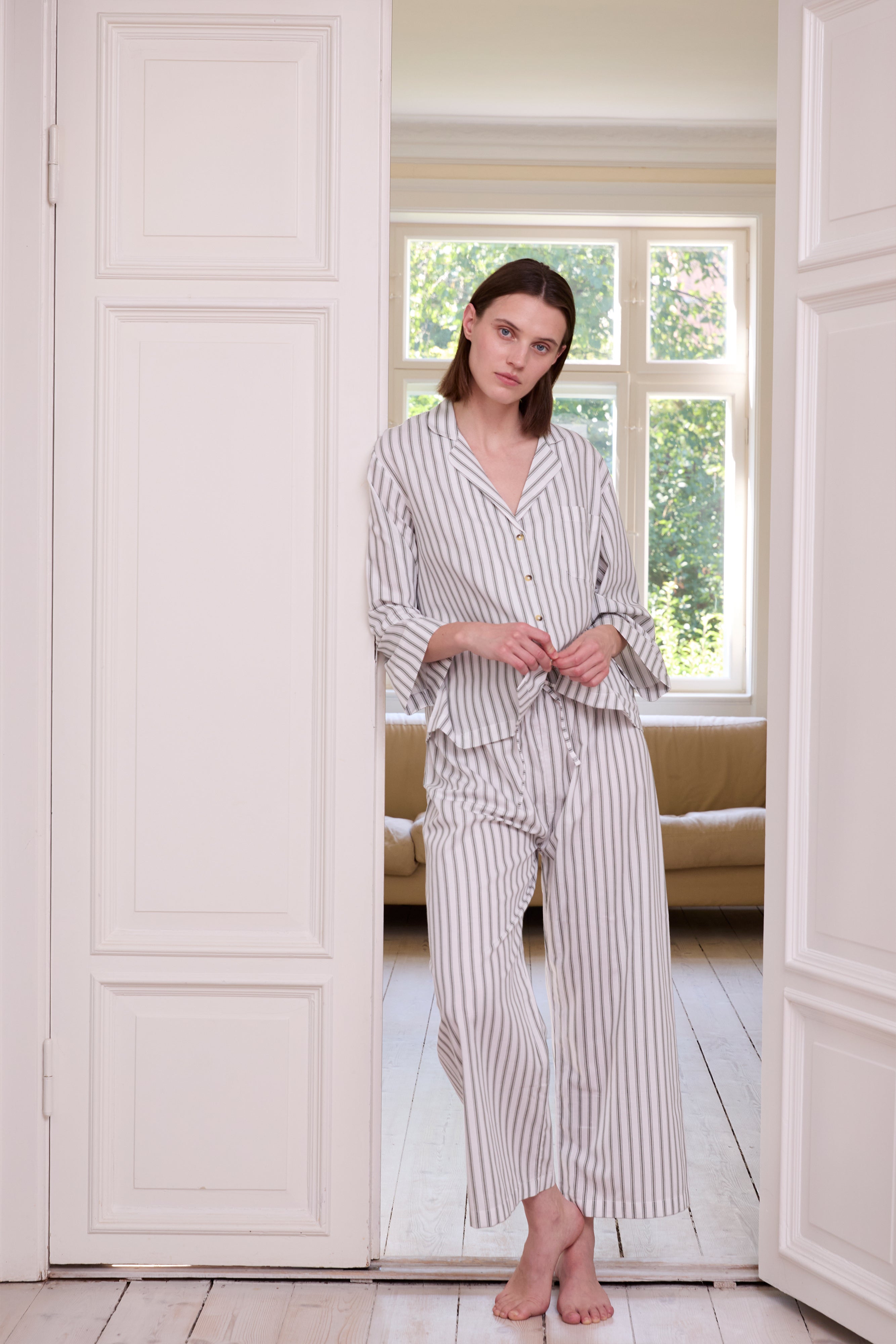 Relaxed Green Ticking Stripe Pyjama Set