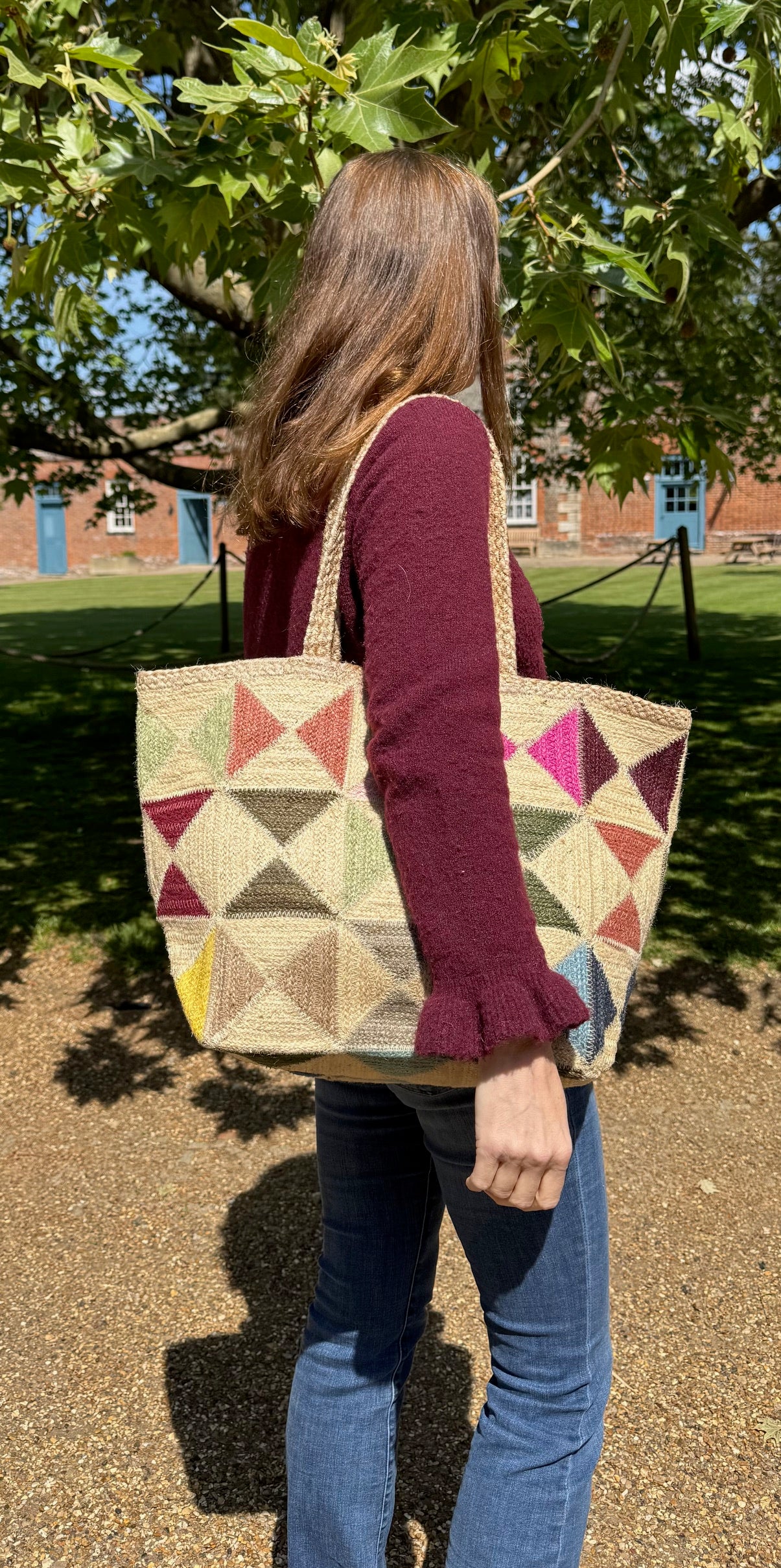 Harlequin Rainbow Jute Tote
