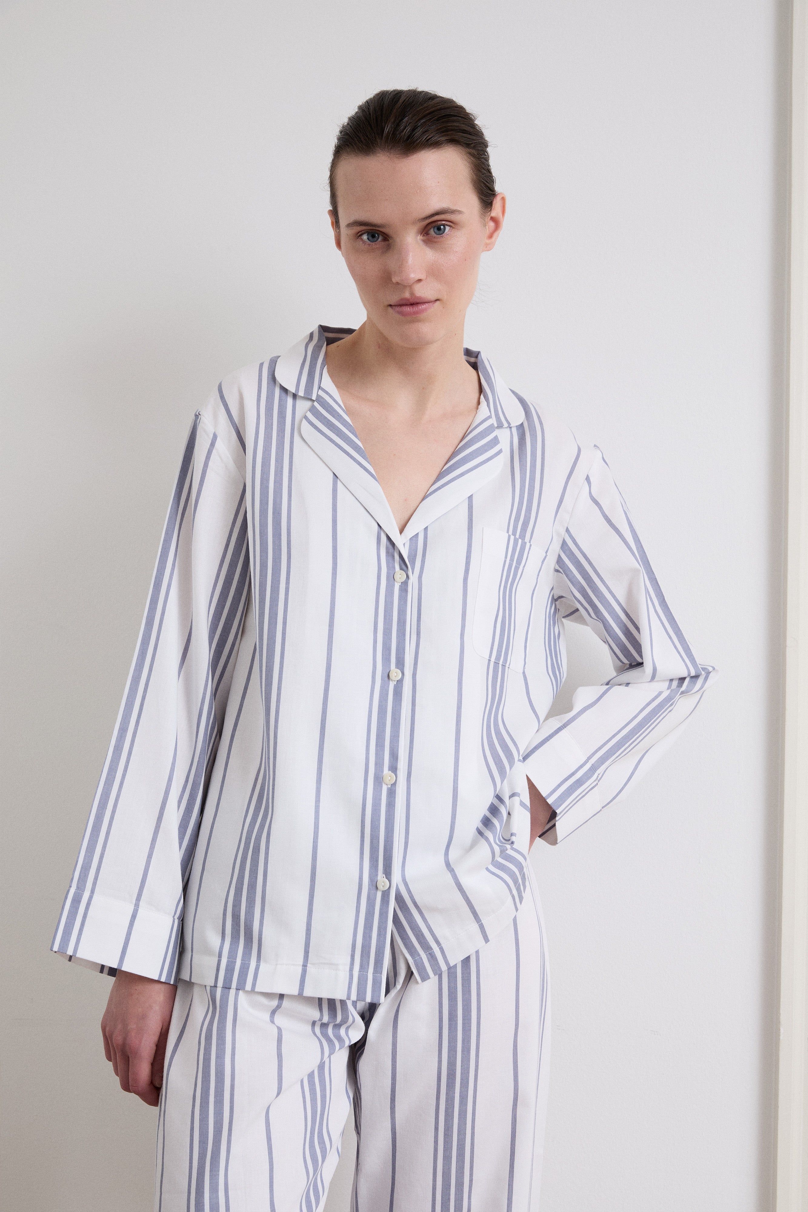 Classic Slate Blue Stripe Pyjama Set