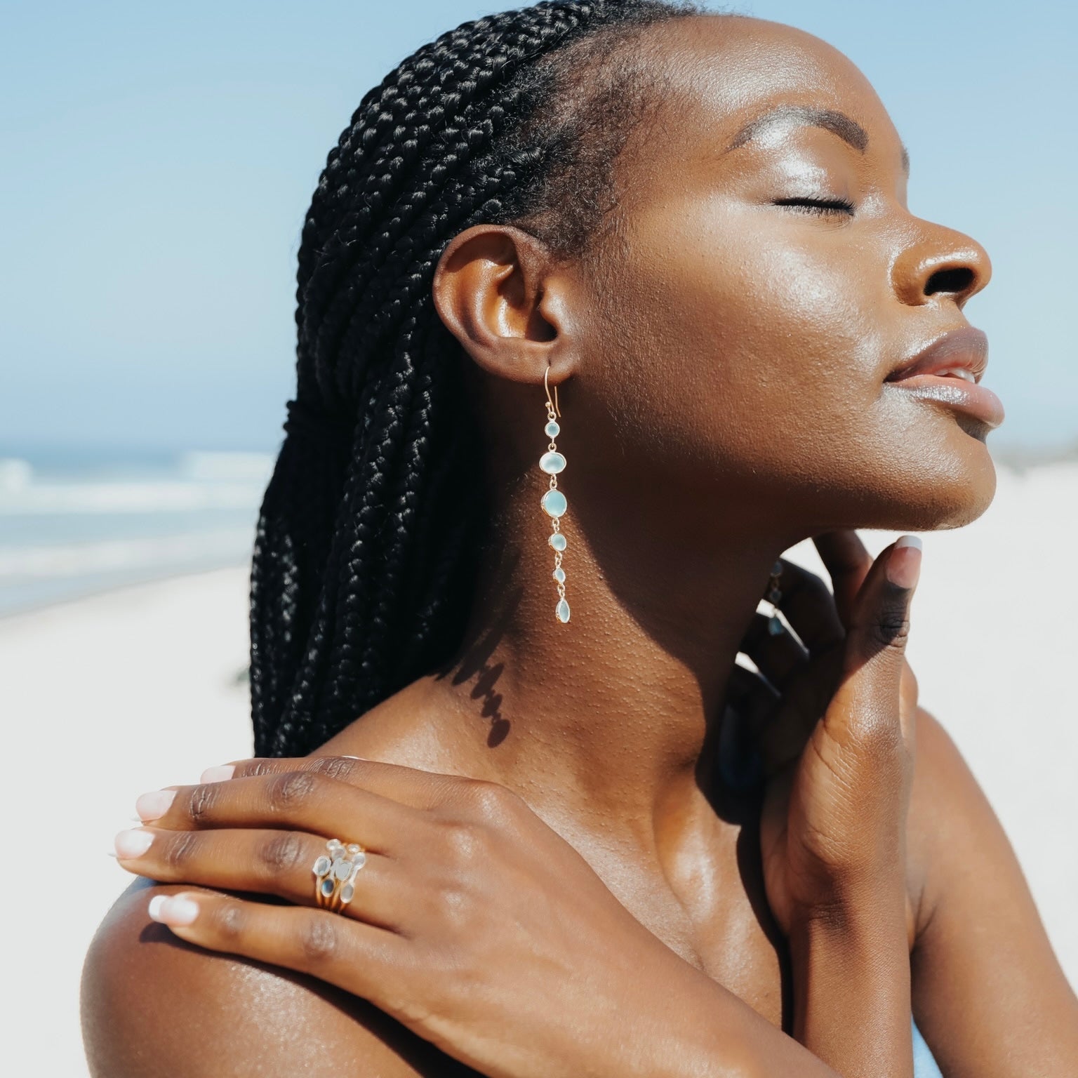 Cascade Earrings in Gold with Aqua chalcedony