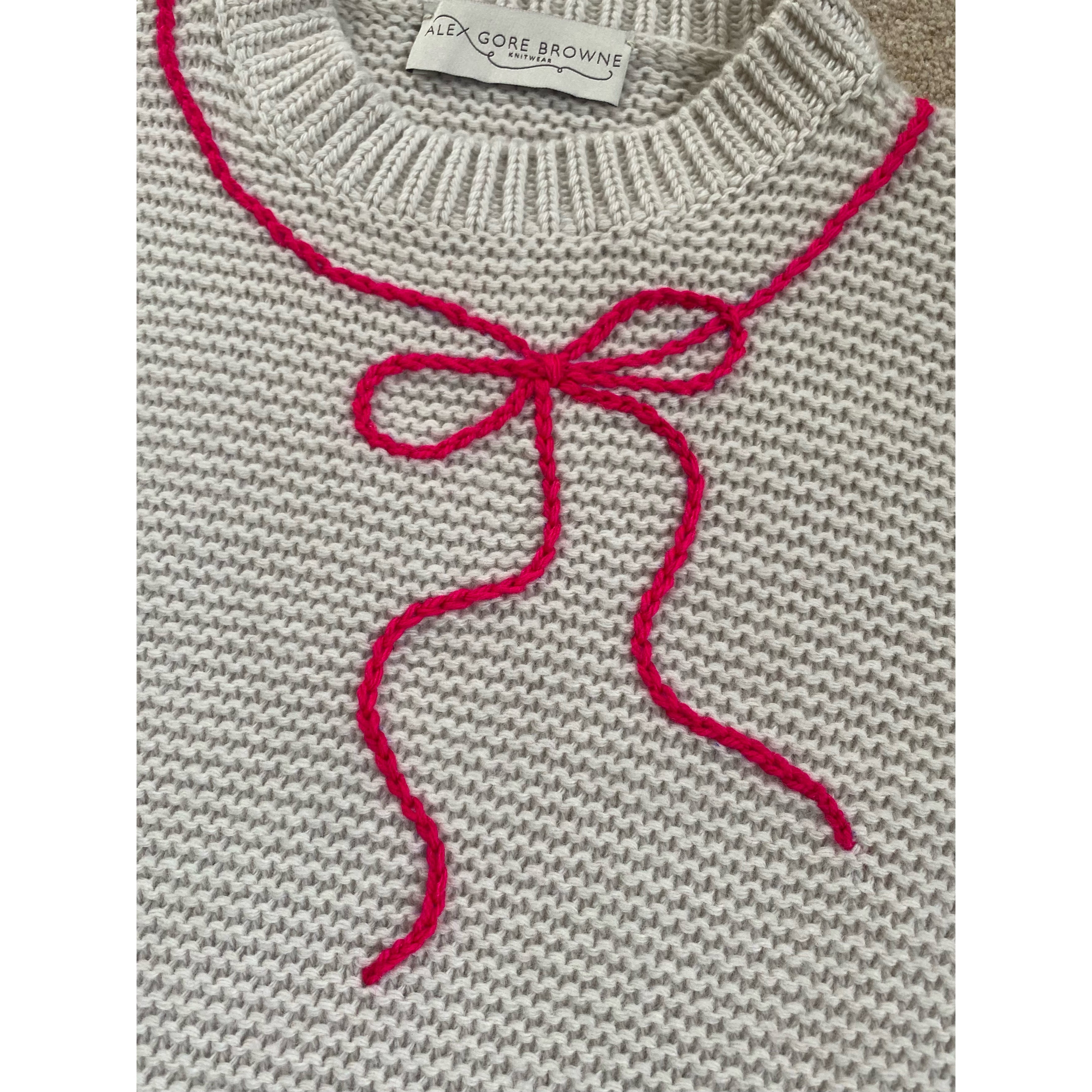 Saturday Sweater With Shoe Lace Bow - Palest Pebble