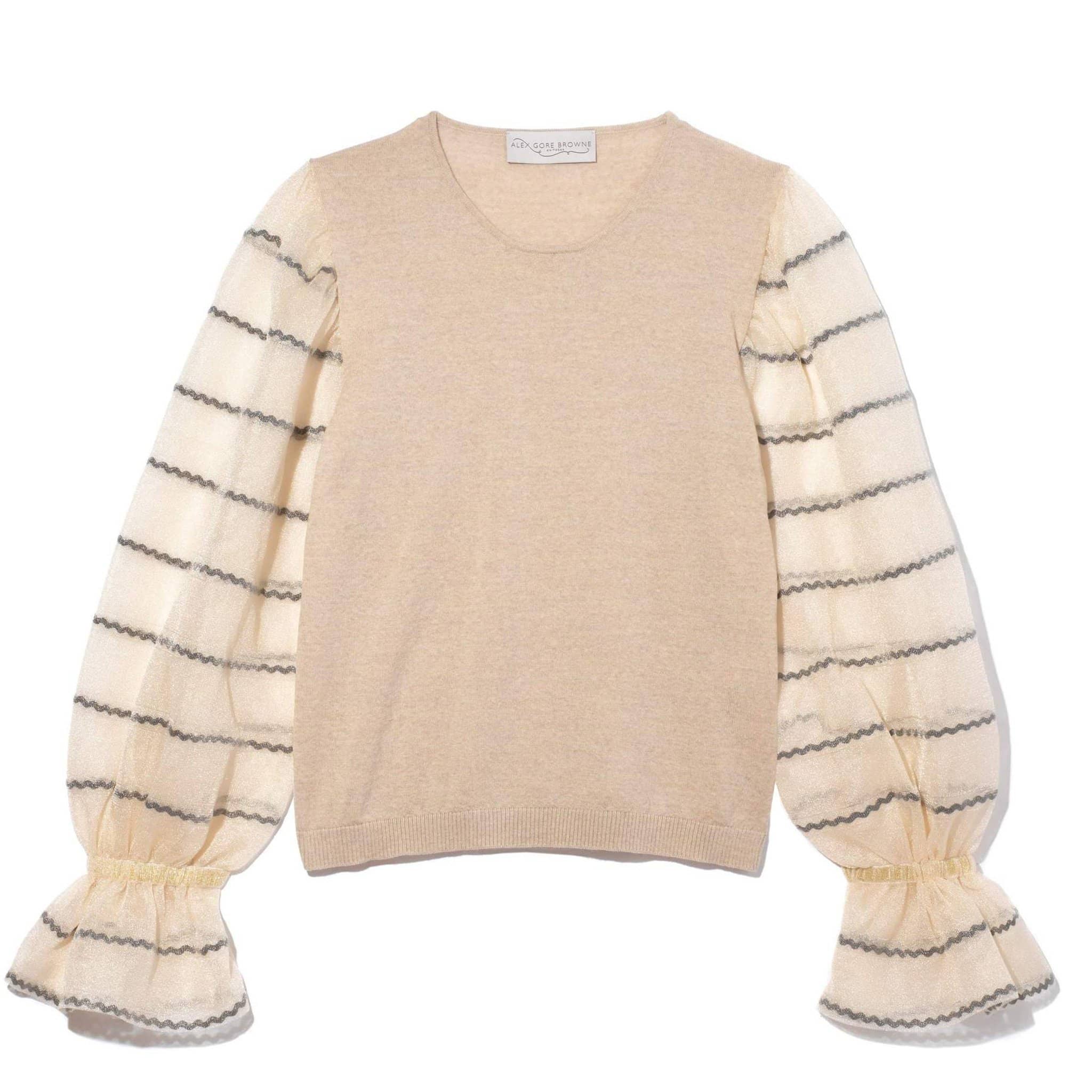 Carousel Sweater Ric Rac Ribbon Stripe - Beige