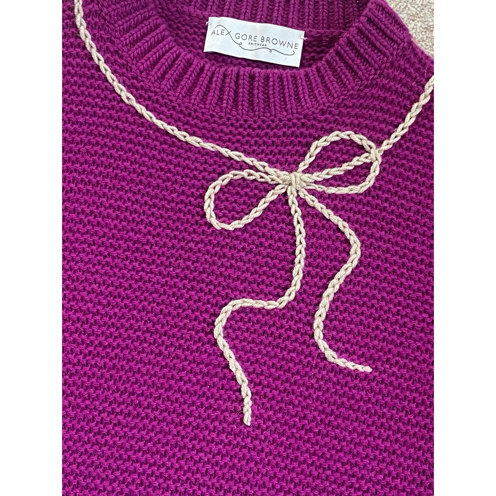 Saturday Sweater With Shoe Lace Bow - Cerise
