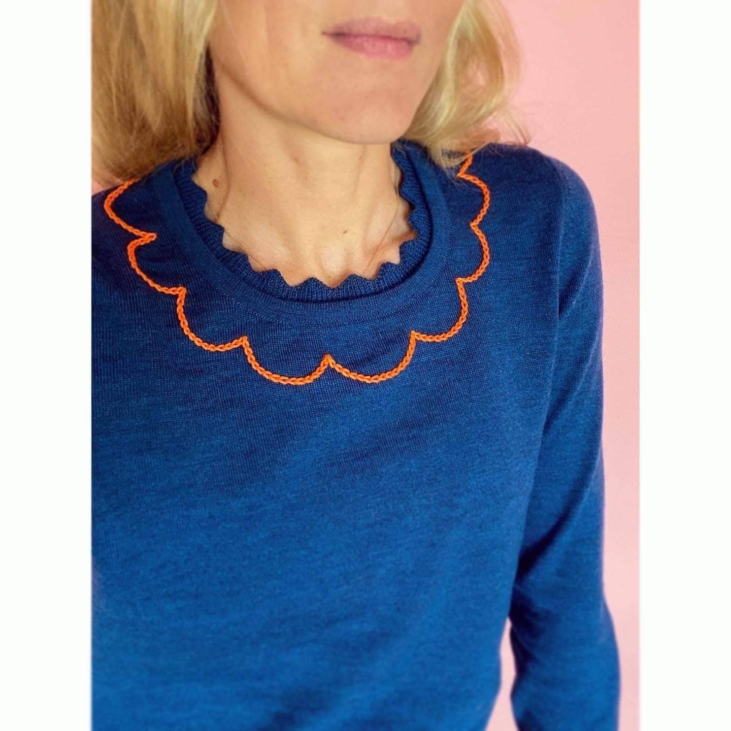 Scallop Collar Sweater - Petrol Blue