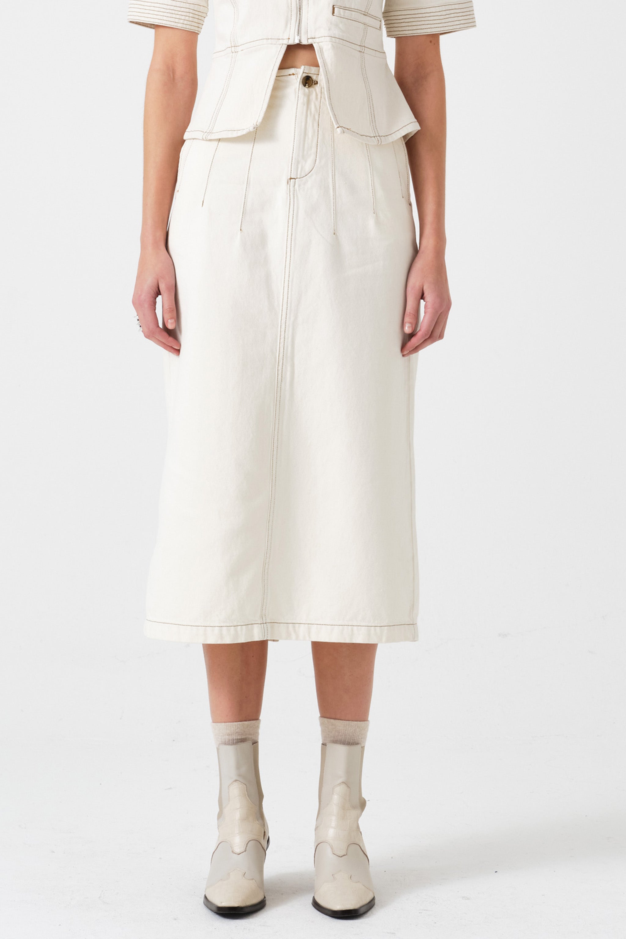 Noah Midi Denim Skirt in Ecru