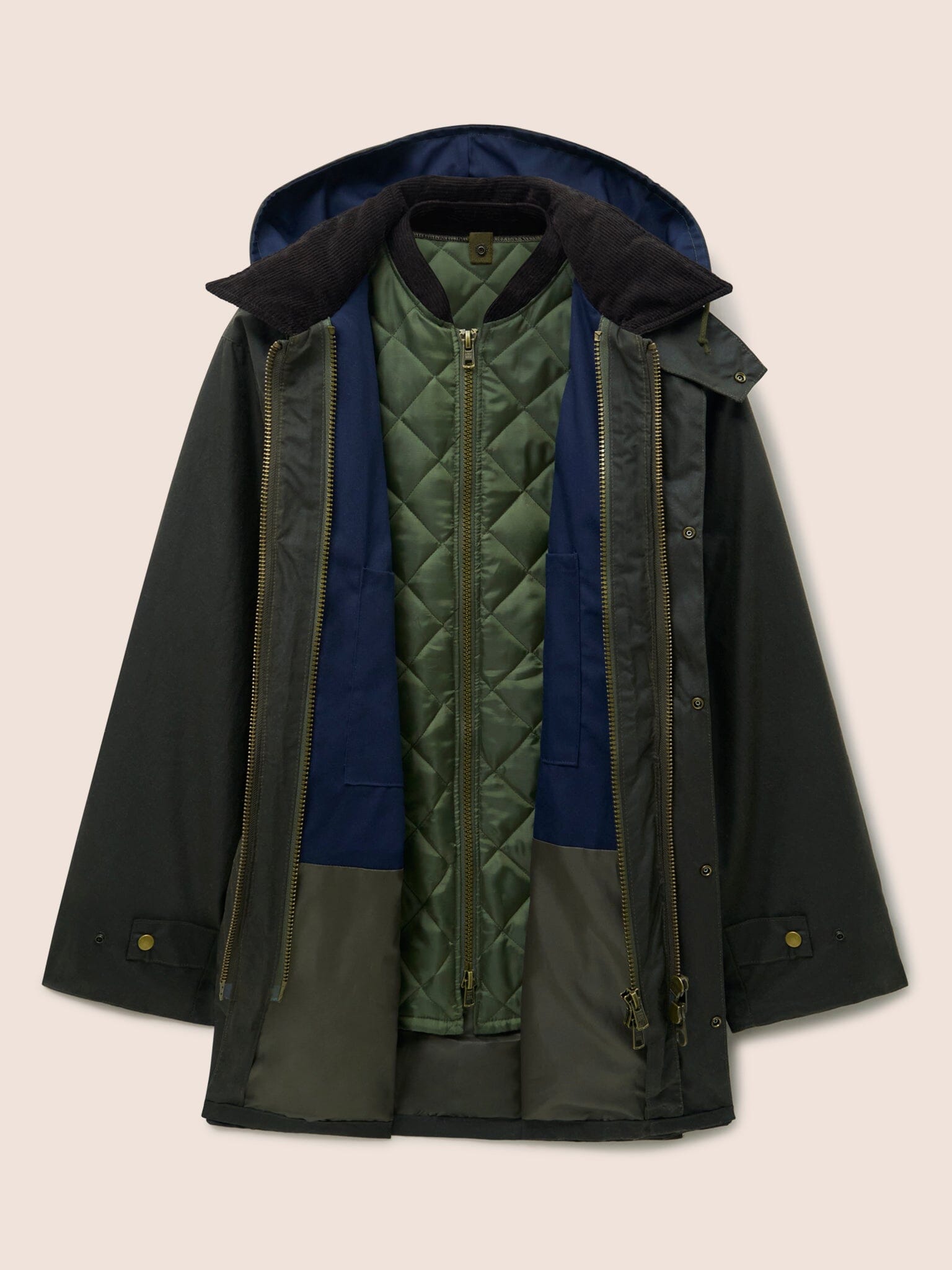 Leighton Waxed Cotton 4 in 1 Coat in Dark Olive