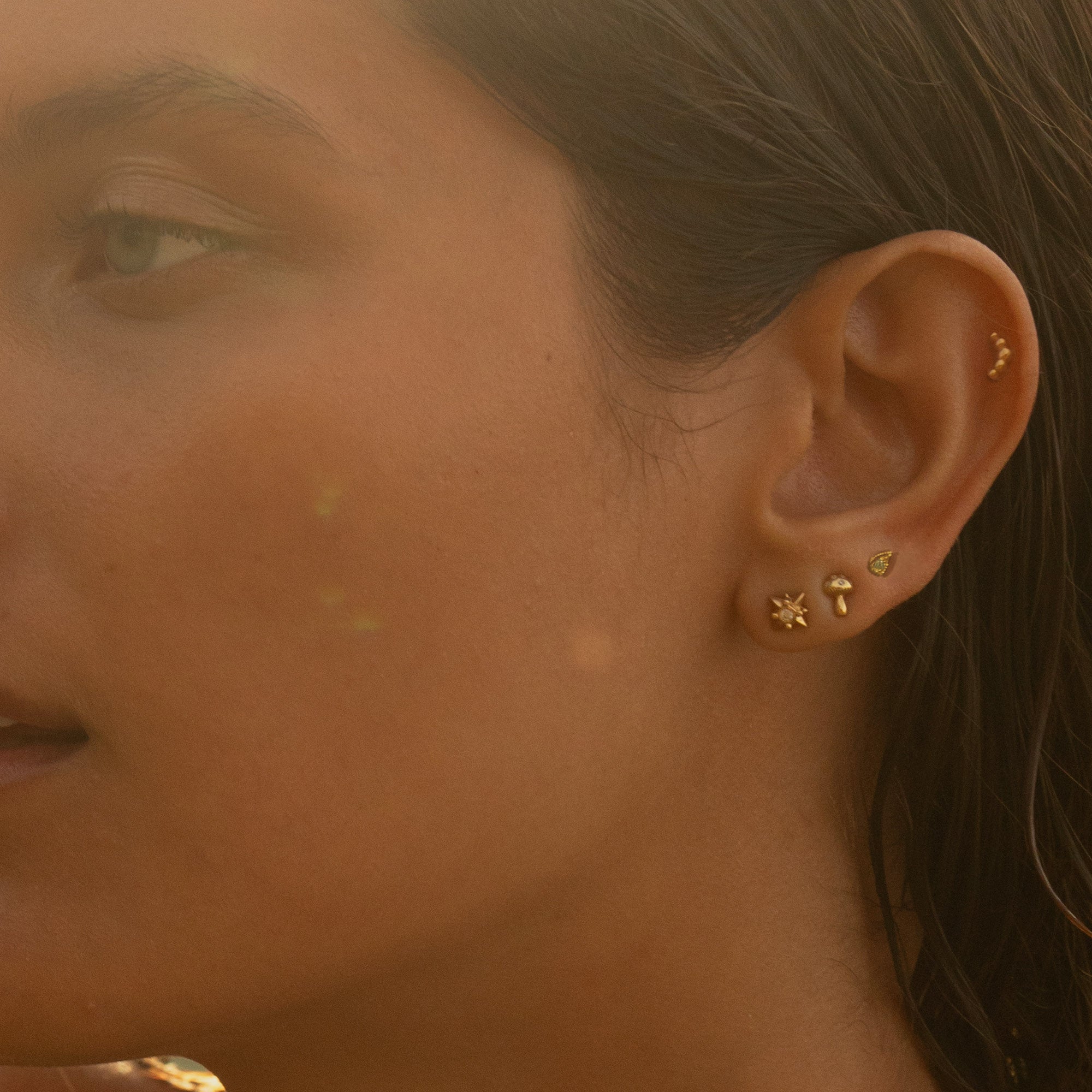 Gold Mushroom Stud Earrings