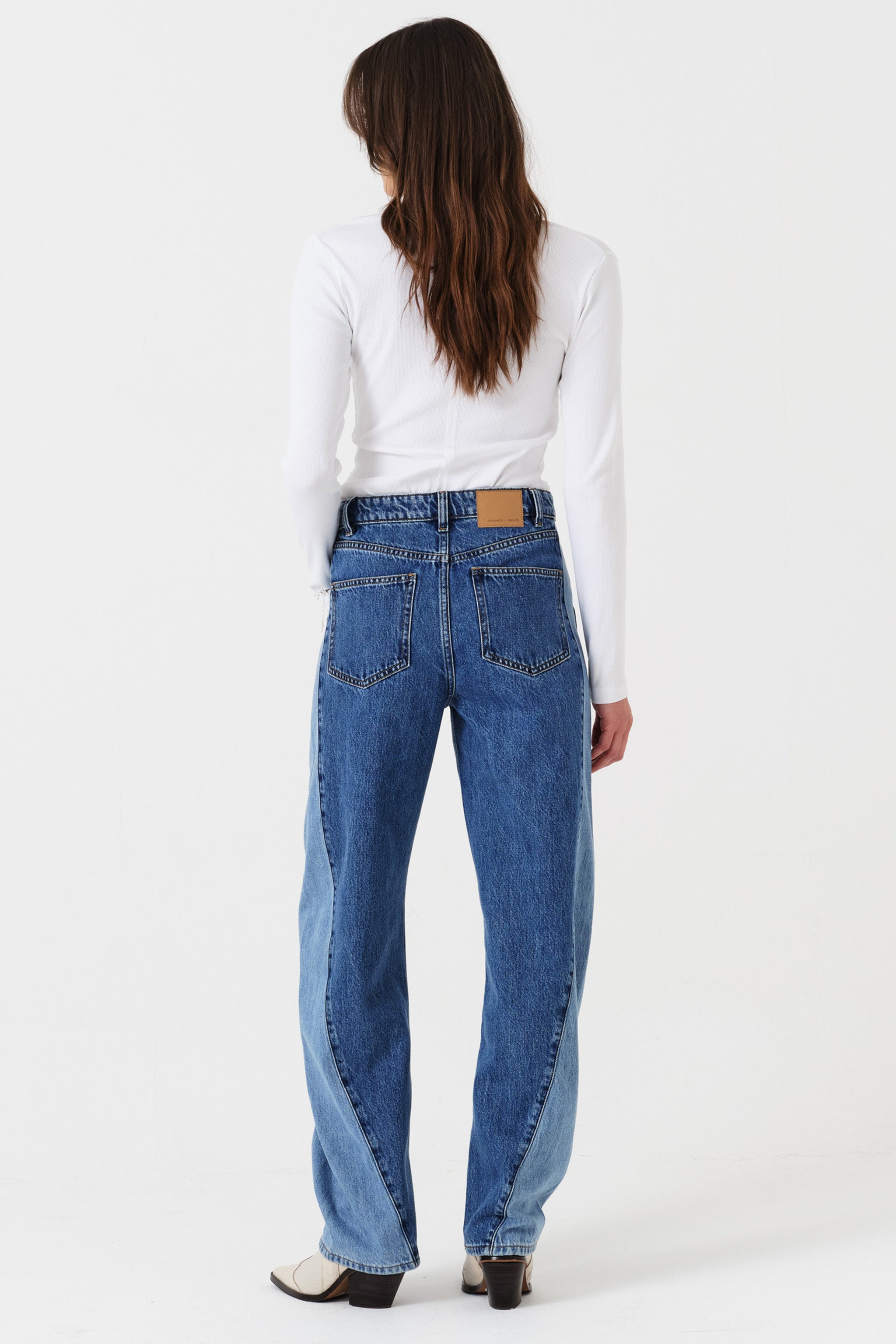 Nina Barrel Leg Jean in Two Tone