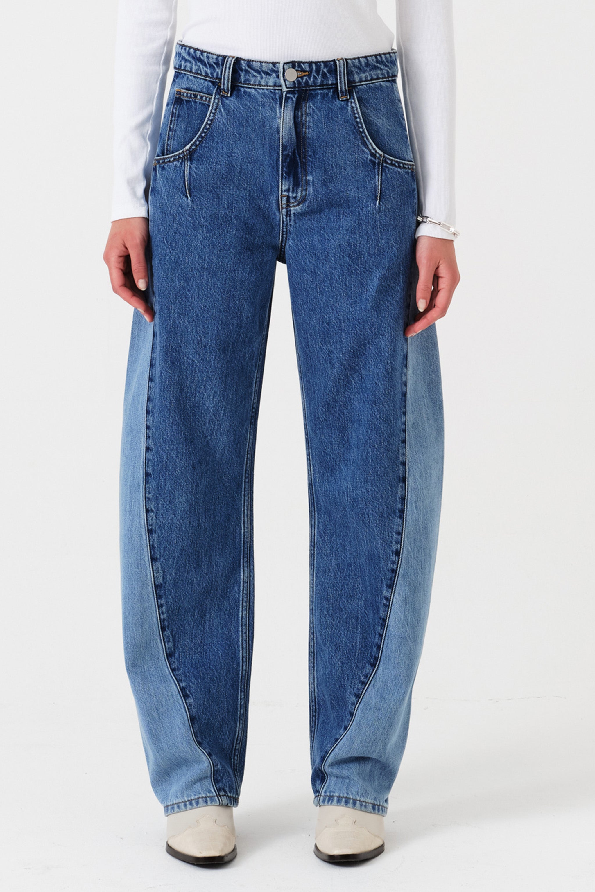 Nina Barrel Leg Jean in Two Tone