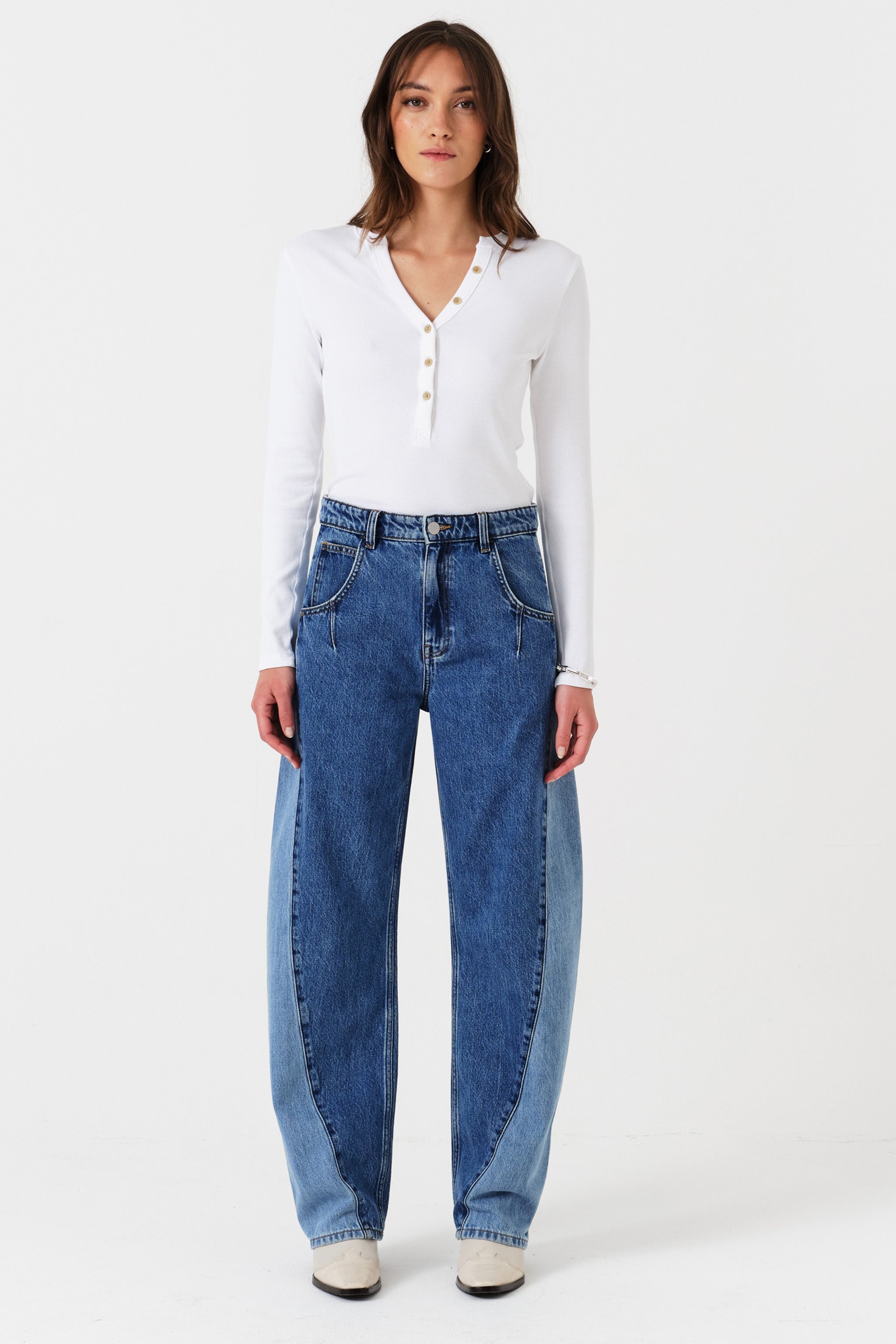 Nina Barrel Leg Jean in Two Tone