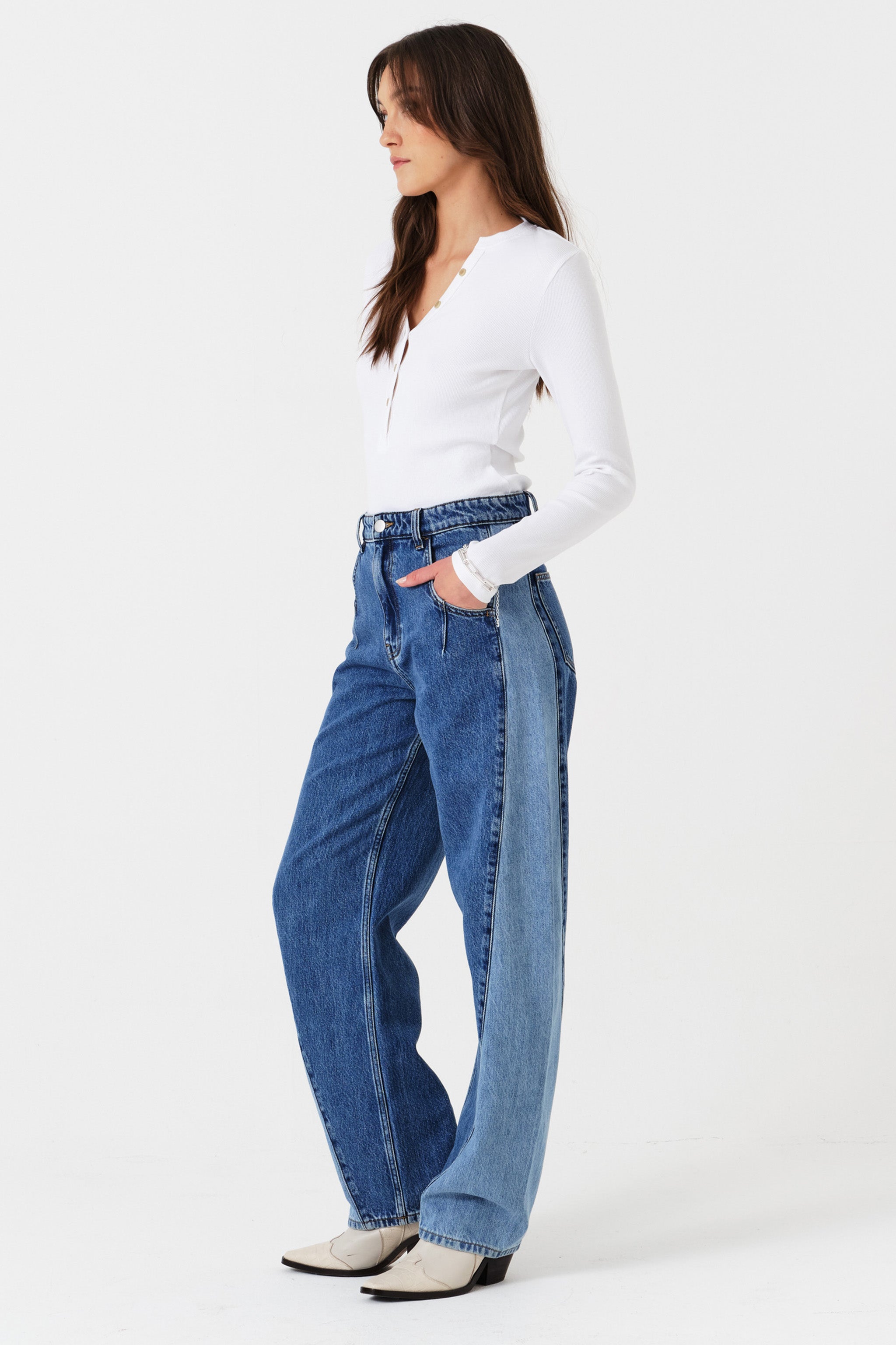 Nina Barrel Leg Jean in Two Tone