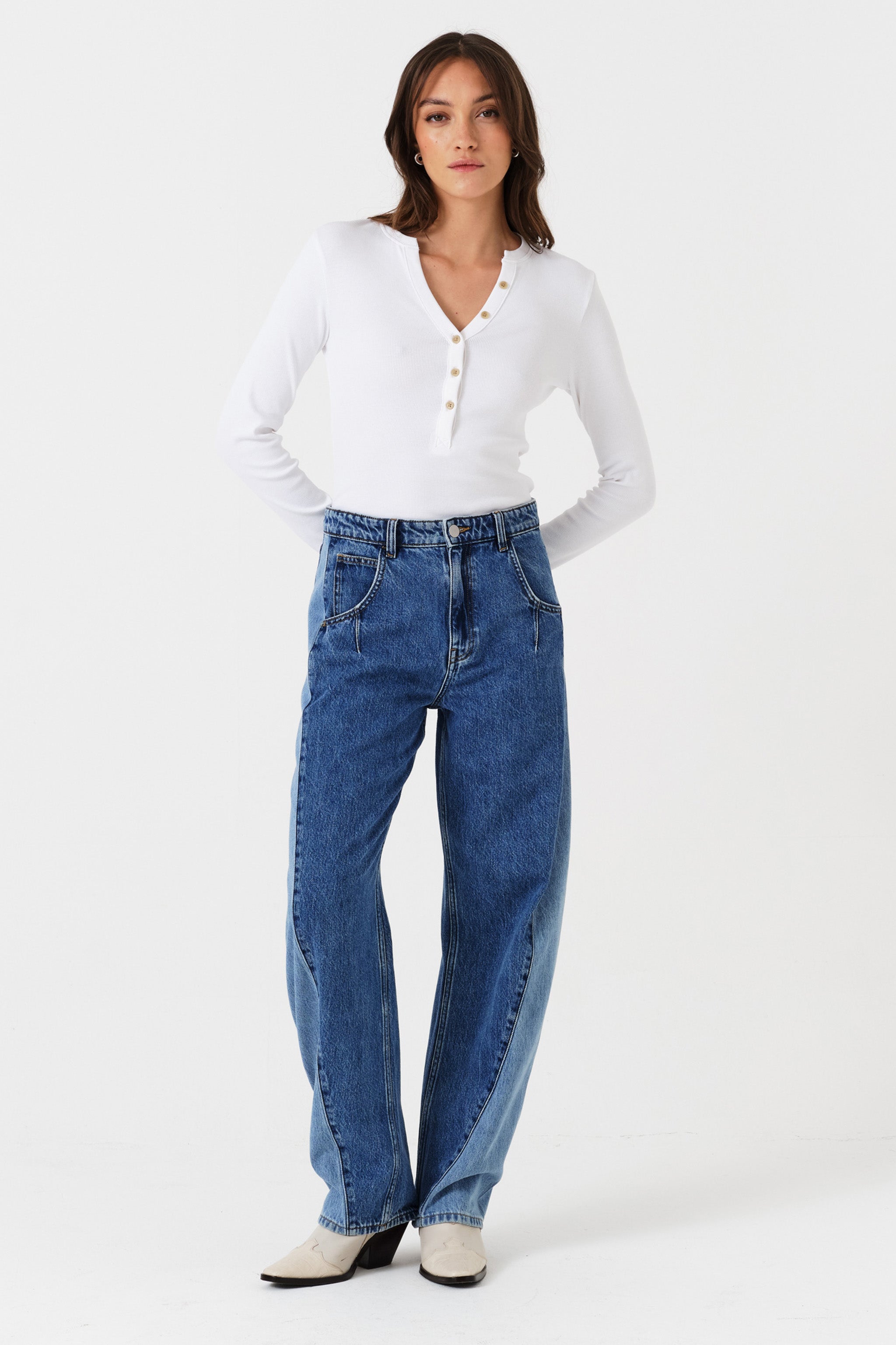 Nina Barrel Leg Jean in Two Tone