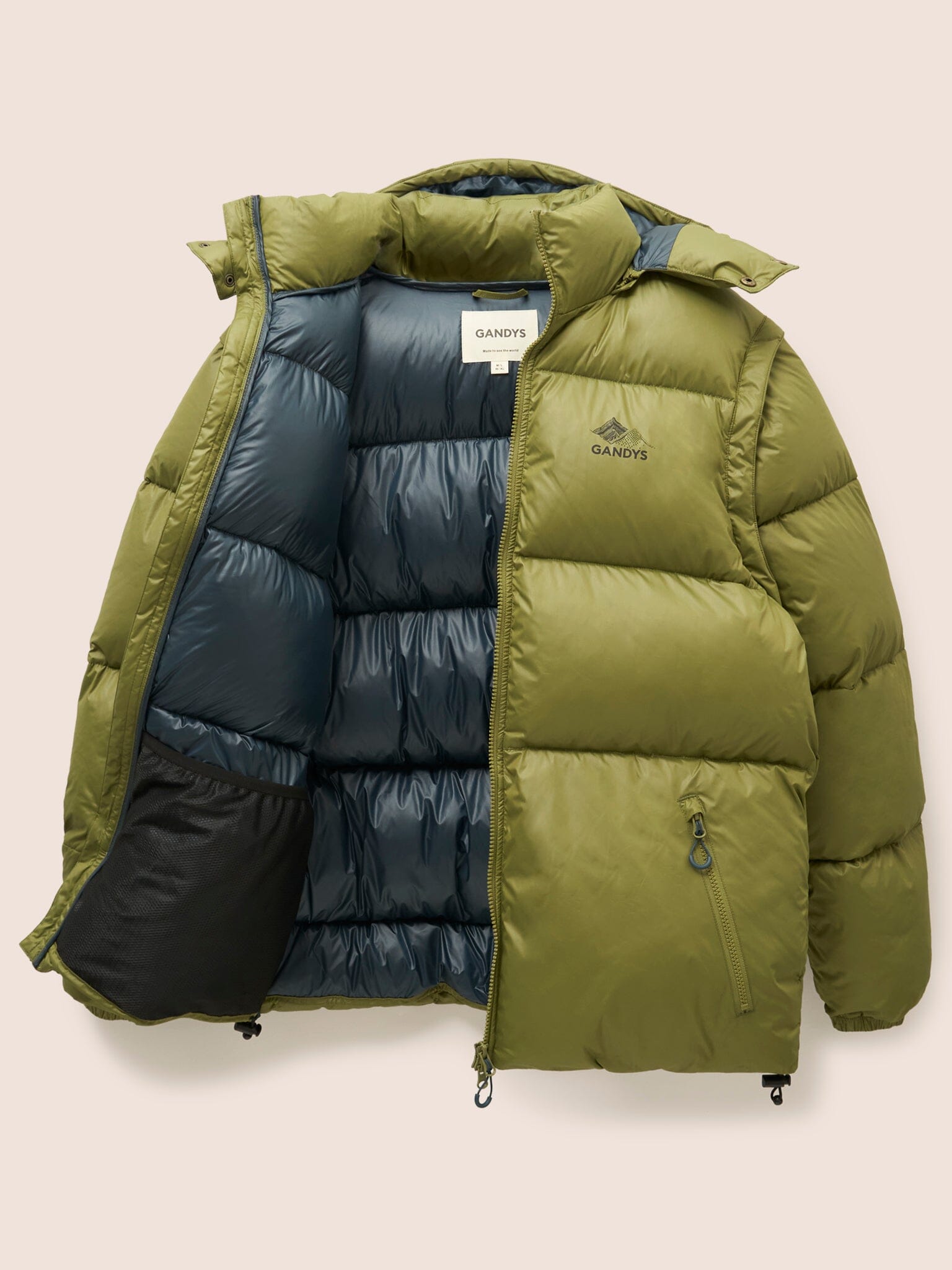 Orkney Multiway Detachable Sleeves Puffer Coat in Green