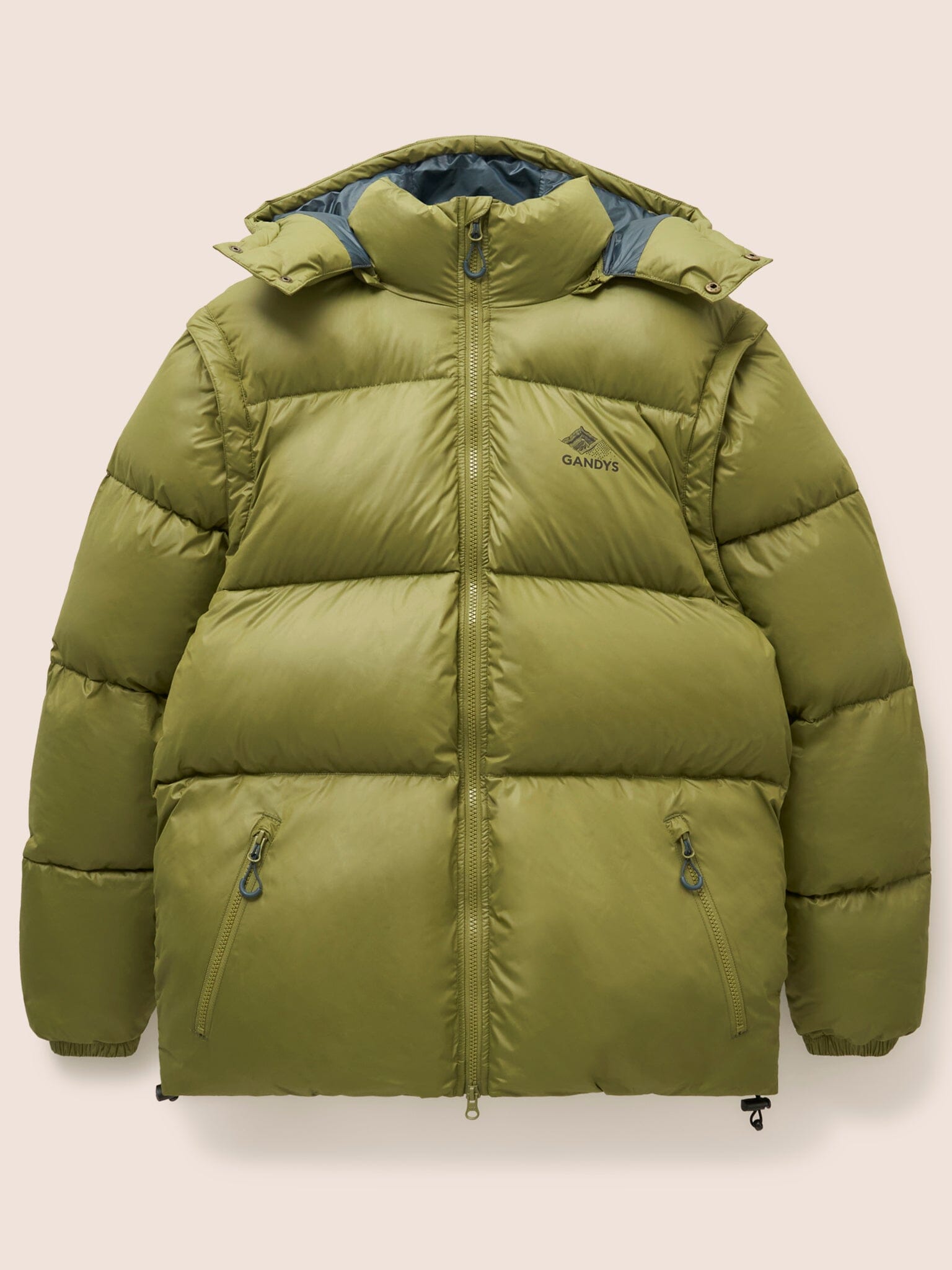 Orkney Multiway Detachable Sleeves Puffer Coat in Green
