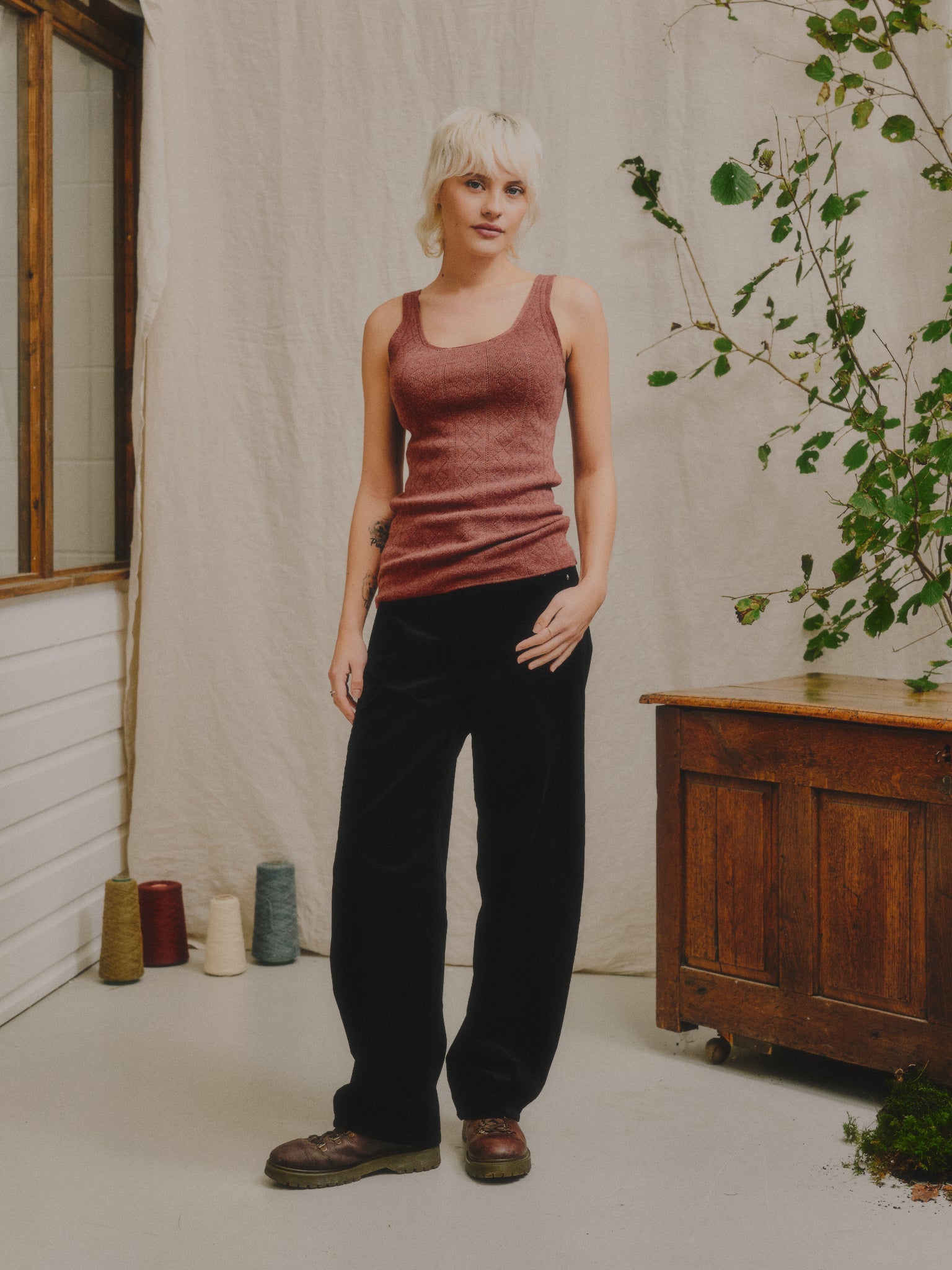 'Tricot De Peau' Fine Merino Camisole Top in Heather