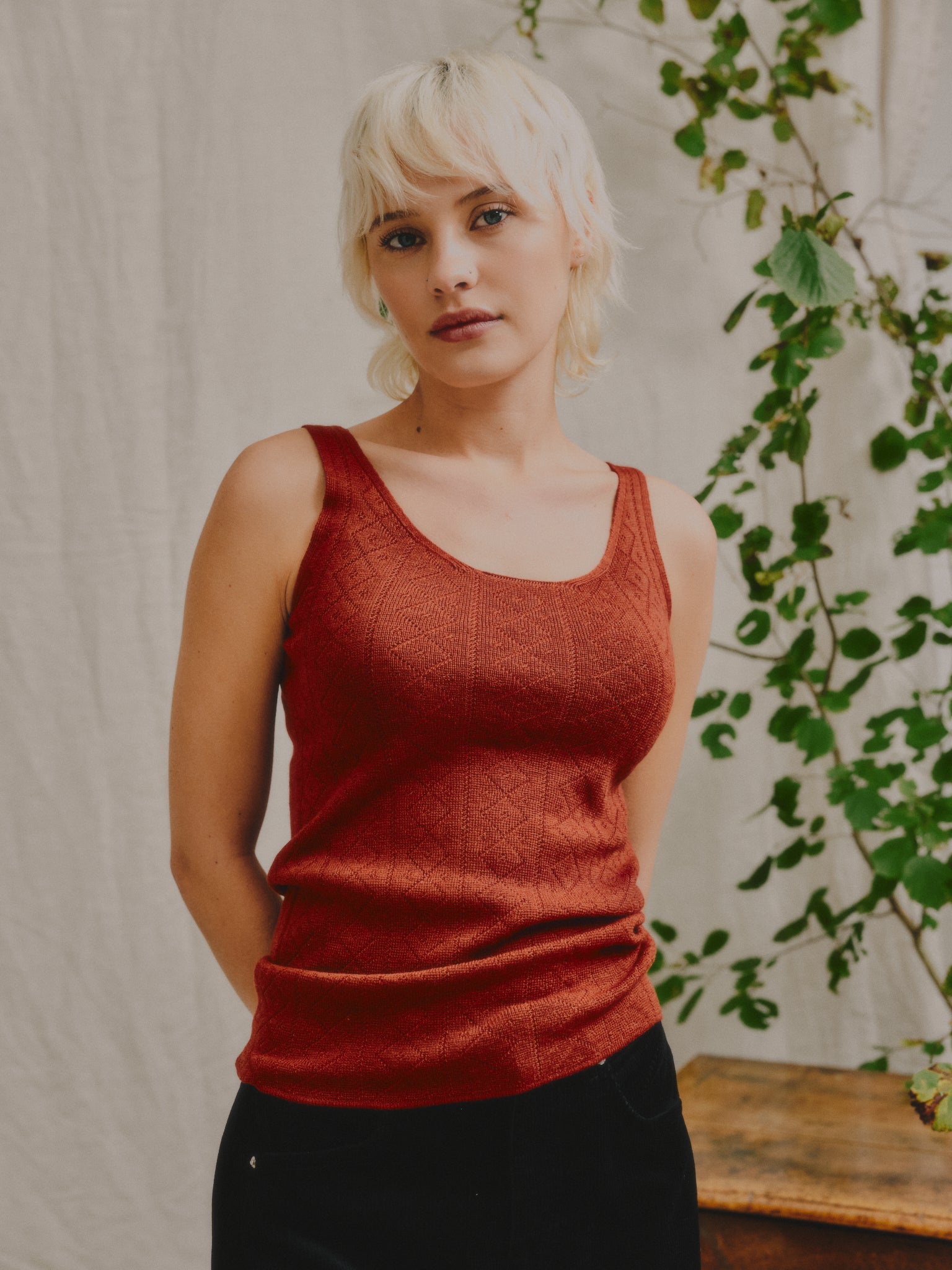 'Tricot De Peau' Fine Merino Camisole Top in Henna