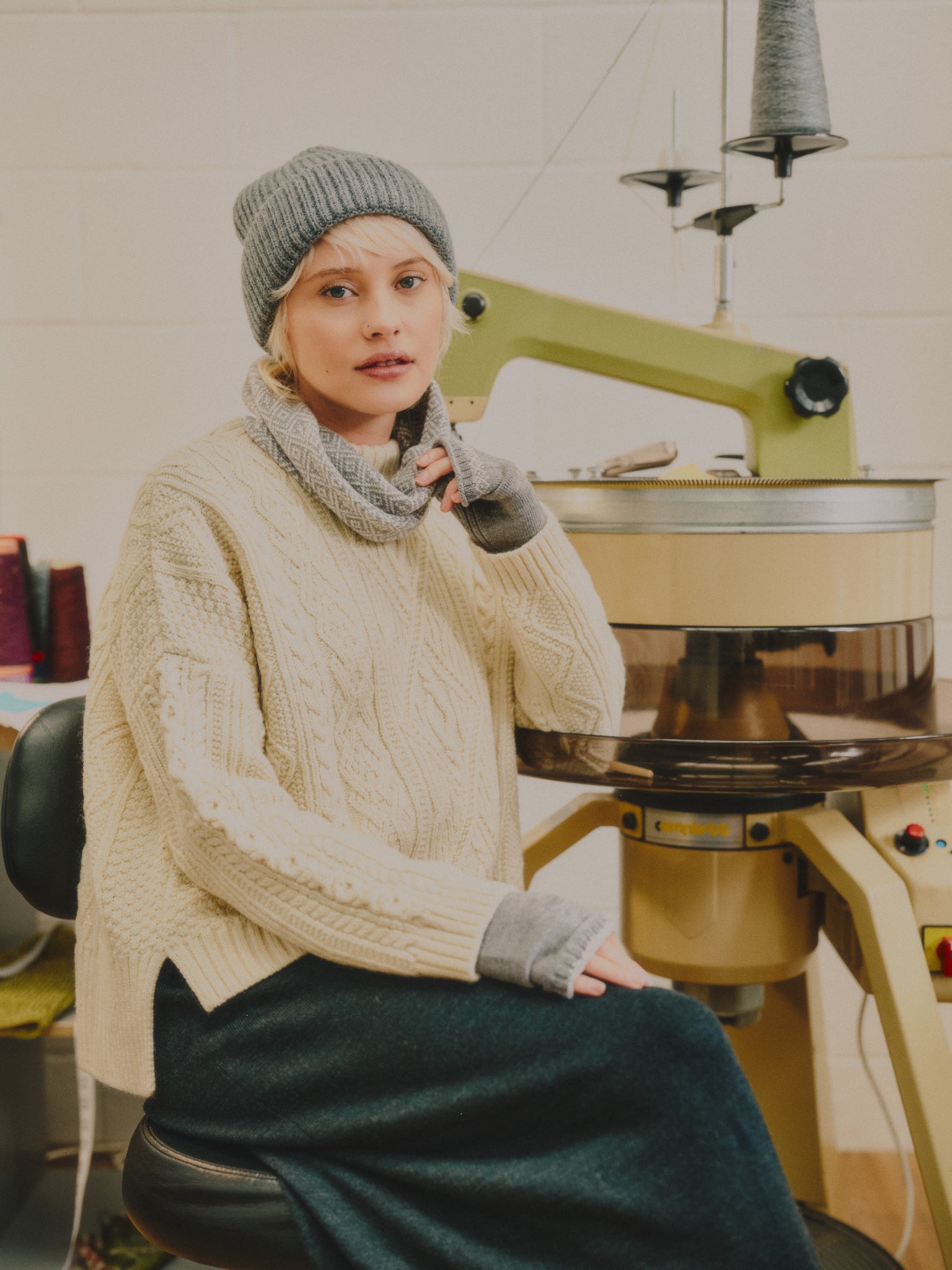 The Freyja British Wool Cable Sweater in Ecru