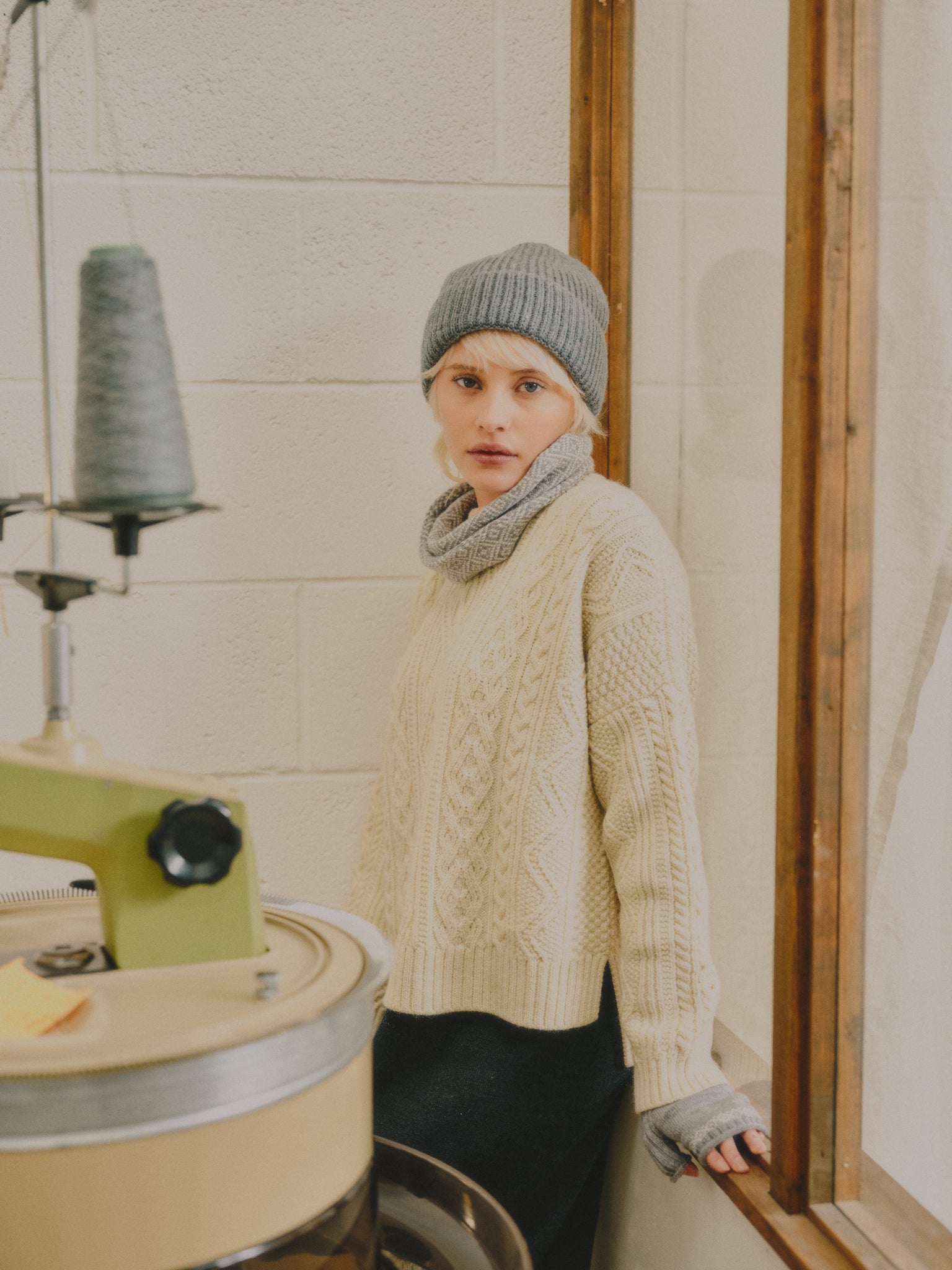 The Freyja British Wool Cable Sweater in Ecru