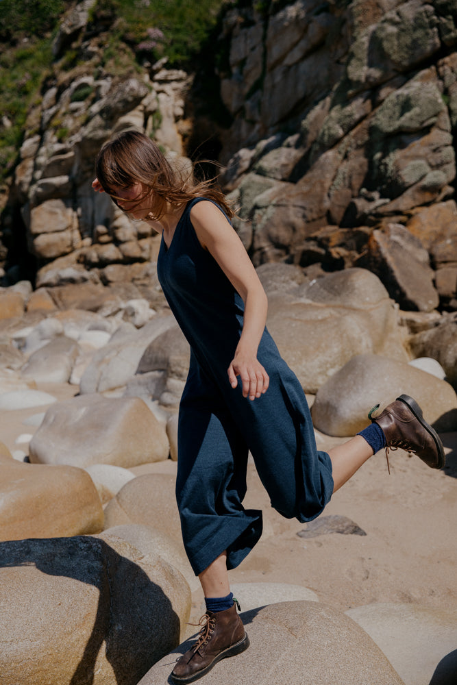 The Mori Fine Merino Wool Jumpsuit in Indigo