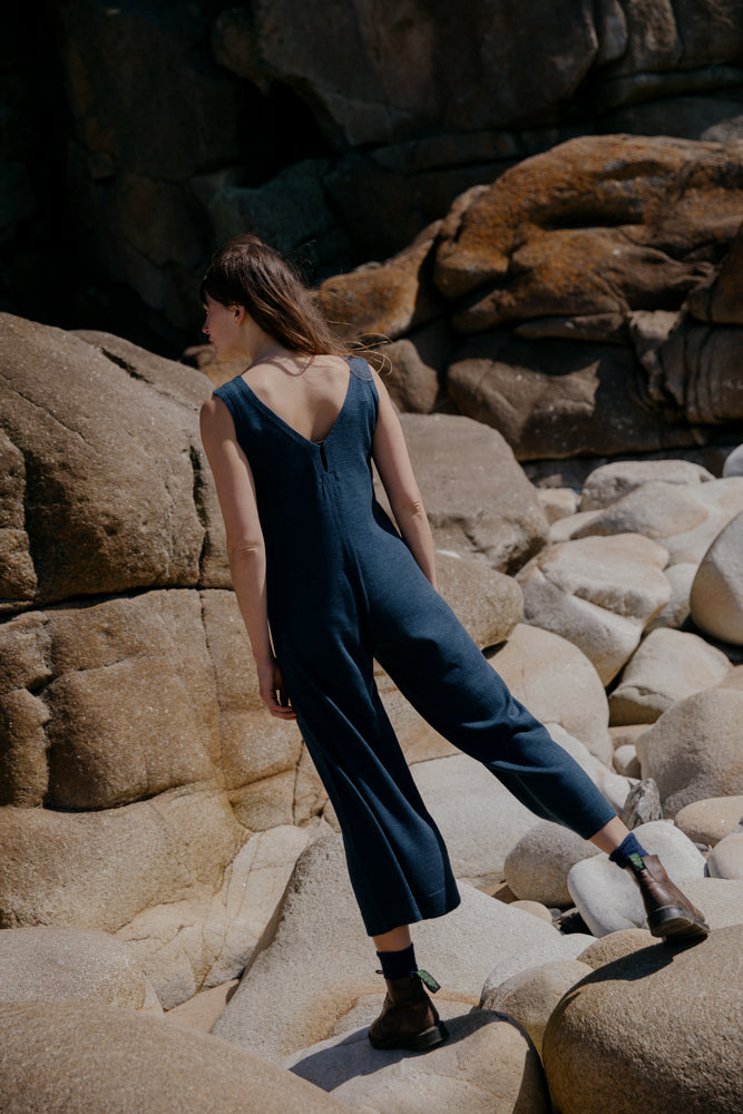 The Mori Fine Merino Wool Jumpsuit in Indigo