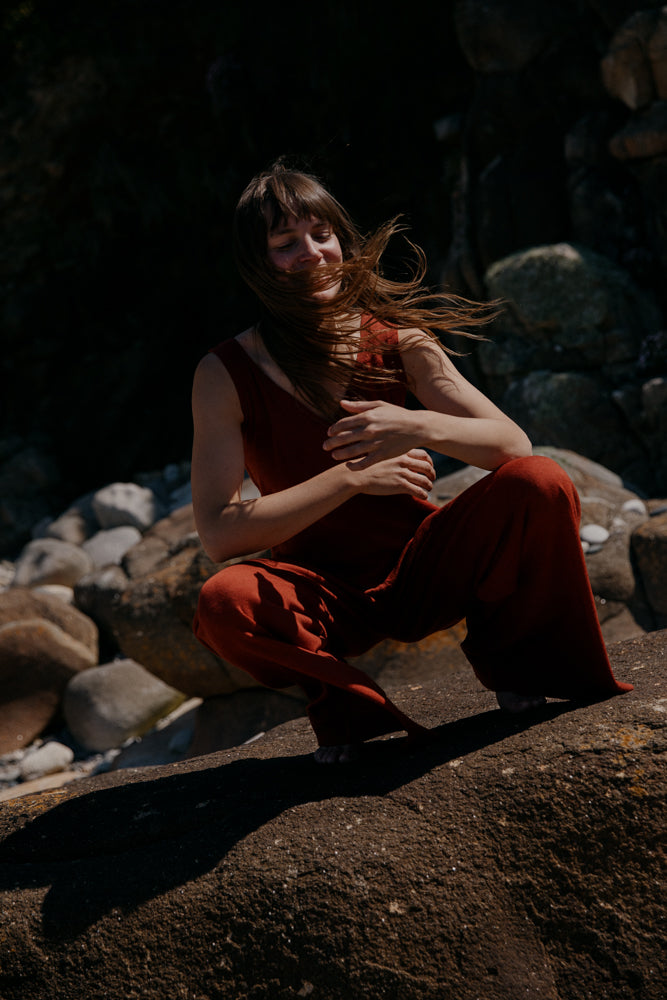 The Mori Fine Merino Wool Jumpsuit in Henna