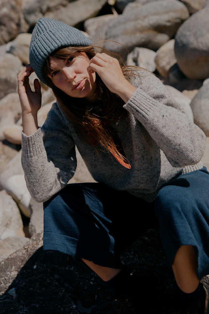 British Wool Beanie in Slate Blue
