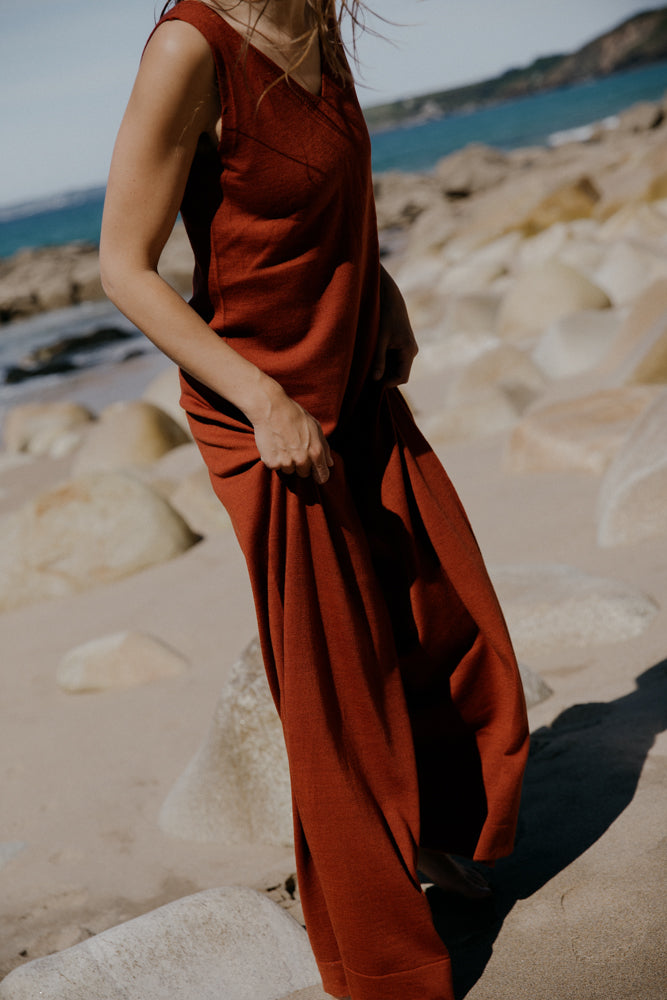 The Mori Fine Merino Wool Jumpsuit in Henna