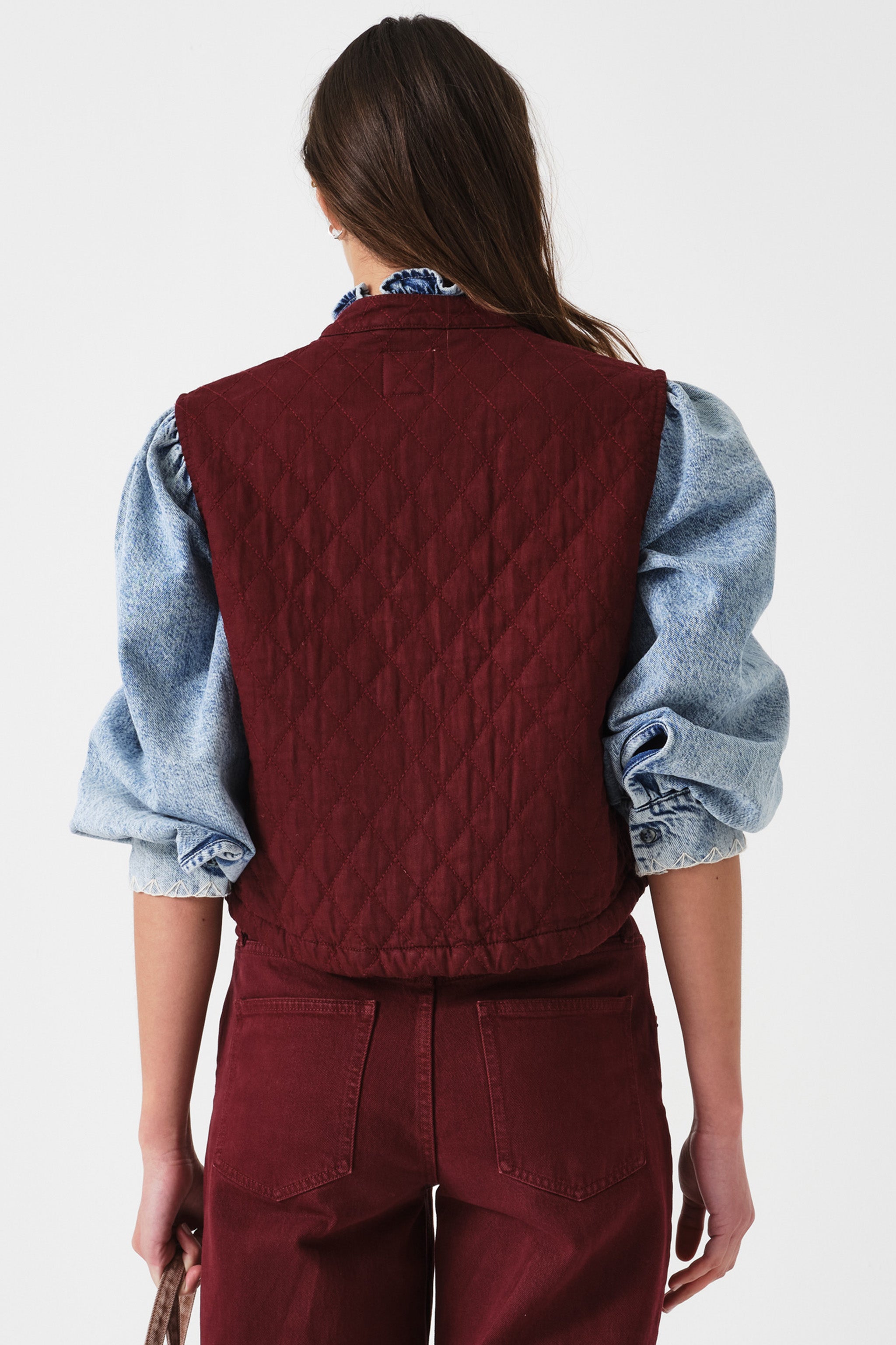 Pablo Quilted Denim Vest in Mulberry