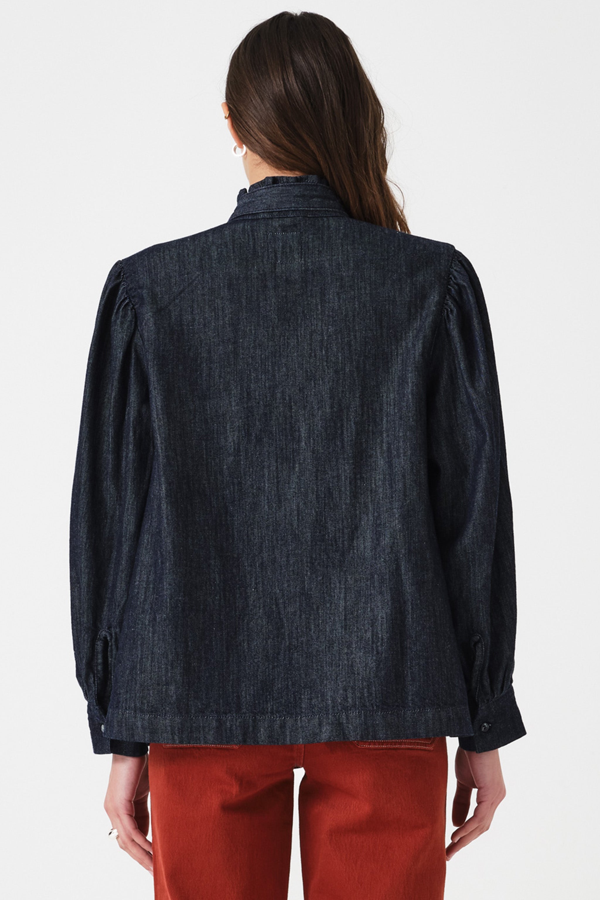 Poet Pussybow Denim Blouse in Pacific Blue