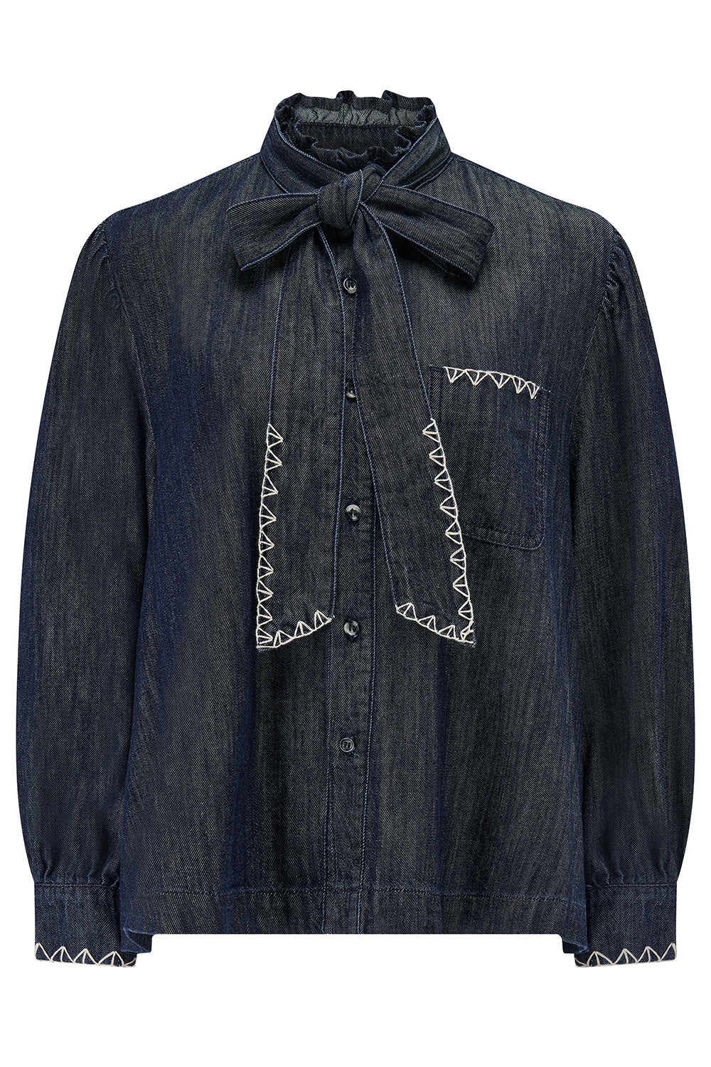 Poet Pussybow Denim Blouse in Pacific Blue