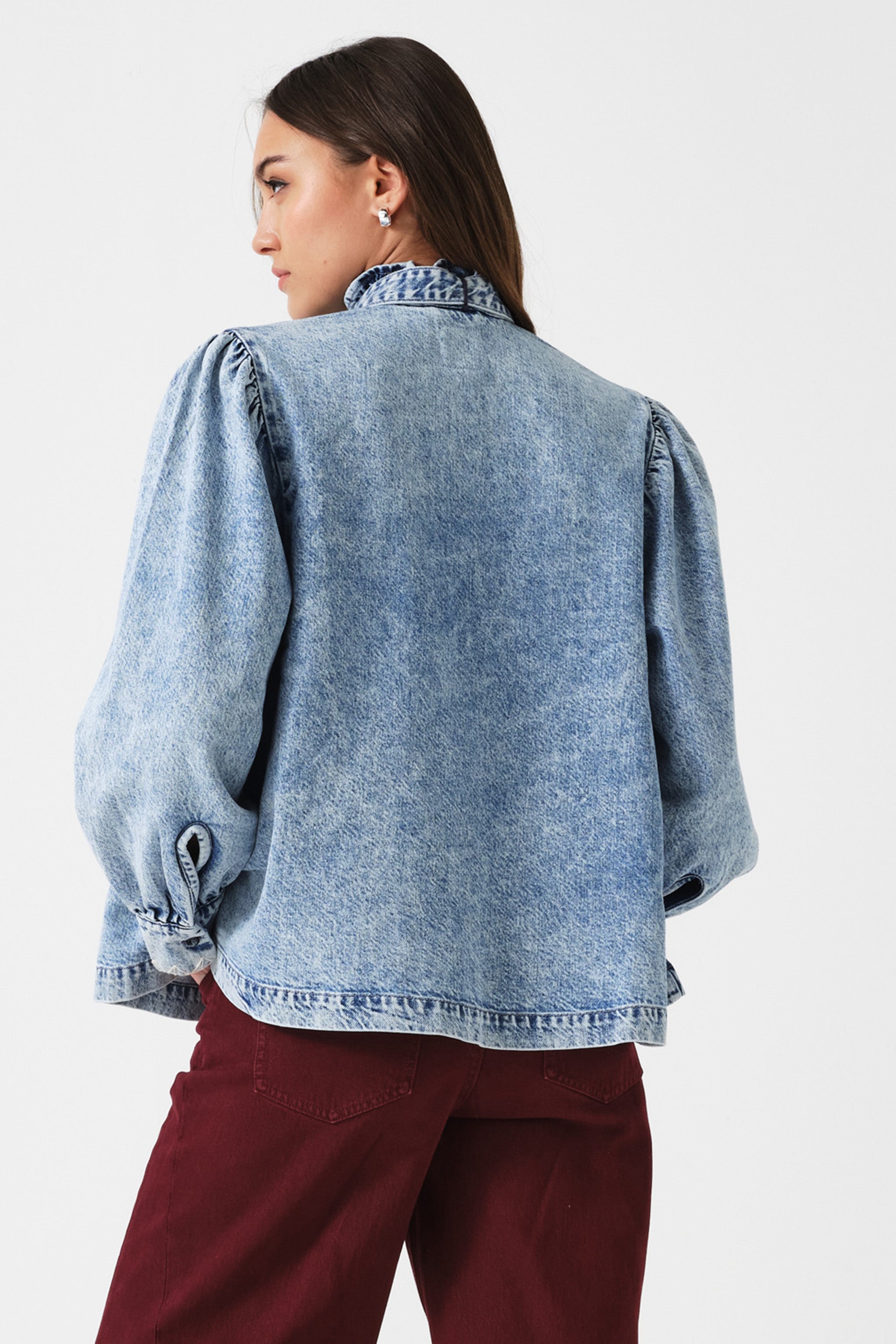 Poet Pussybow Denim Blouse in Newport