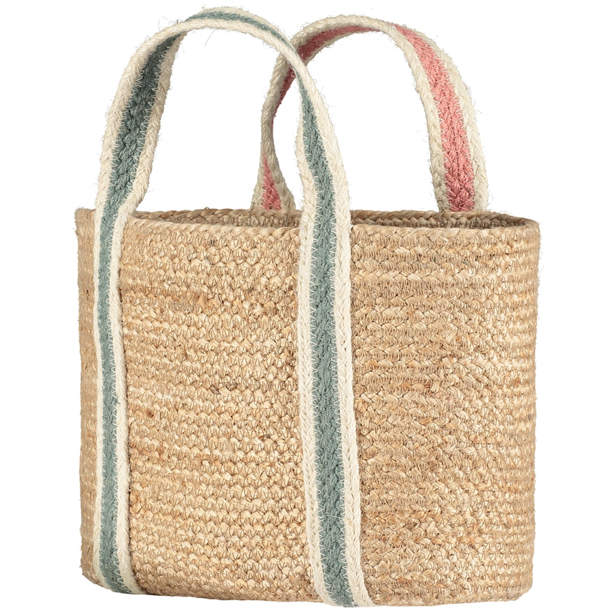 Summer Rose/Thistle Raw Jute Tote Short Handle Small