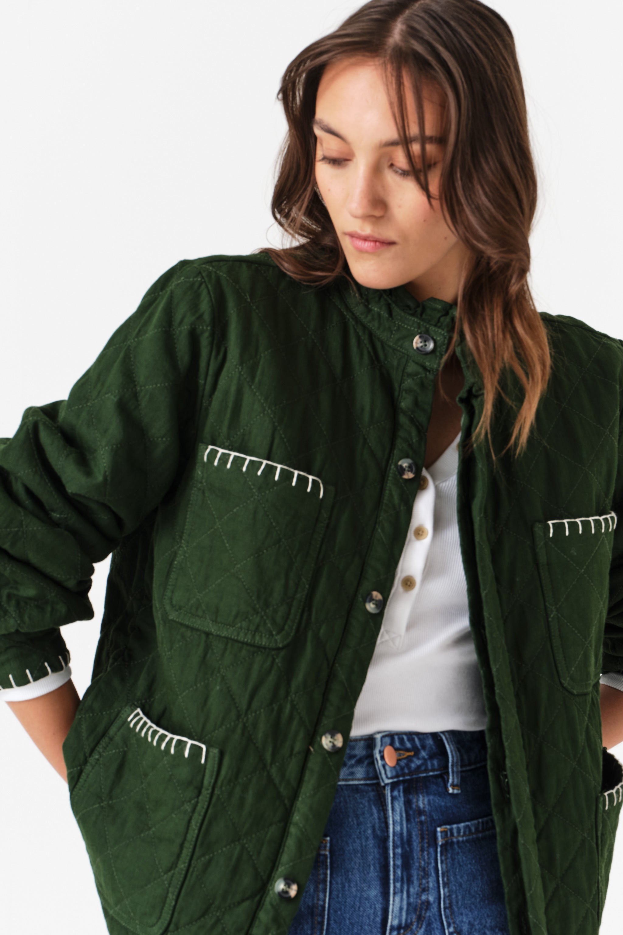 Pablo Quilted Denim Jacket in Dark Pine