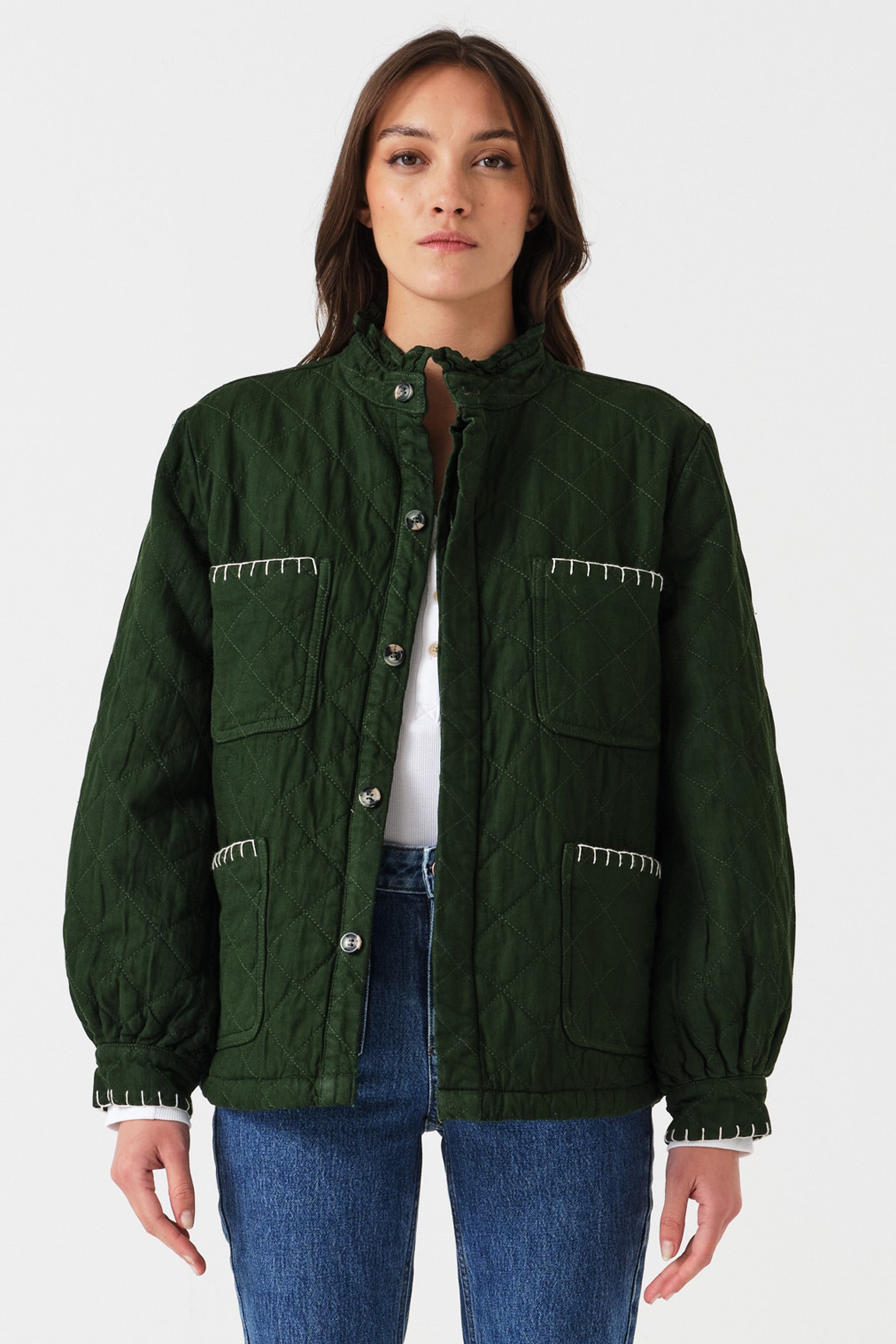 Pablo Quilted Denim Jacket in Dark Pine
