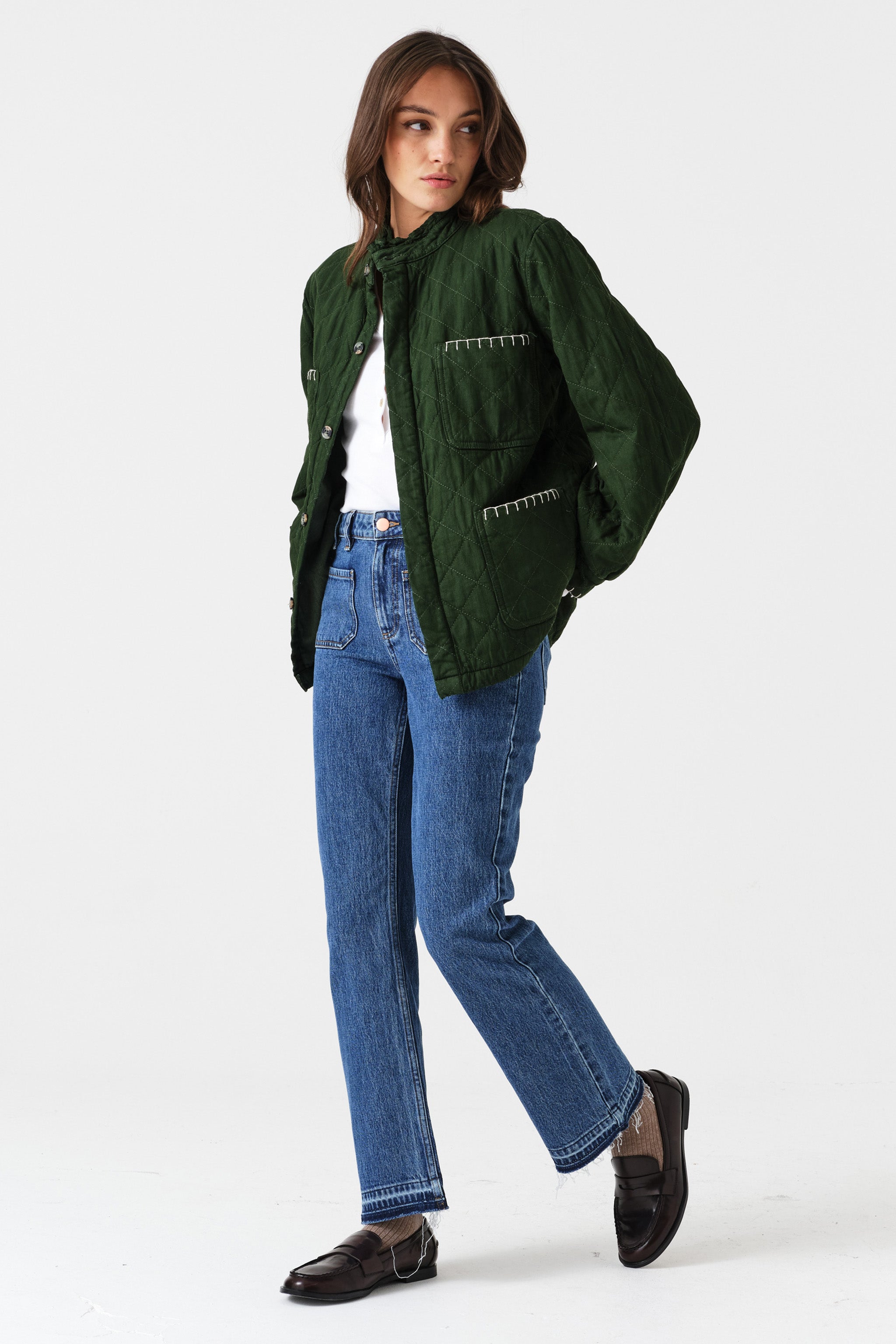 Pablo Quilted Denim Jacket in Dark Pine
