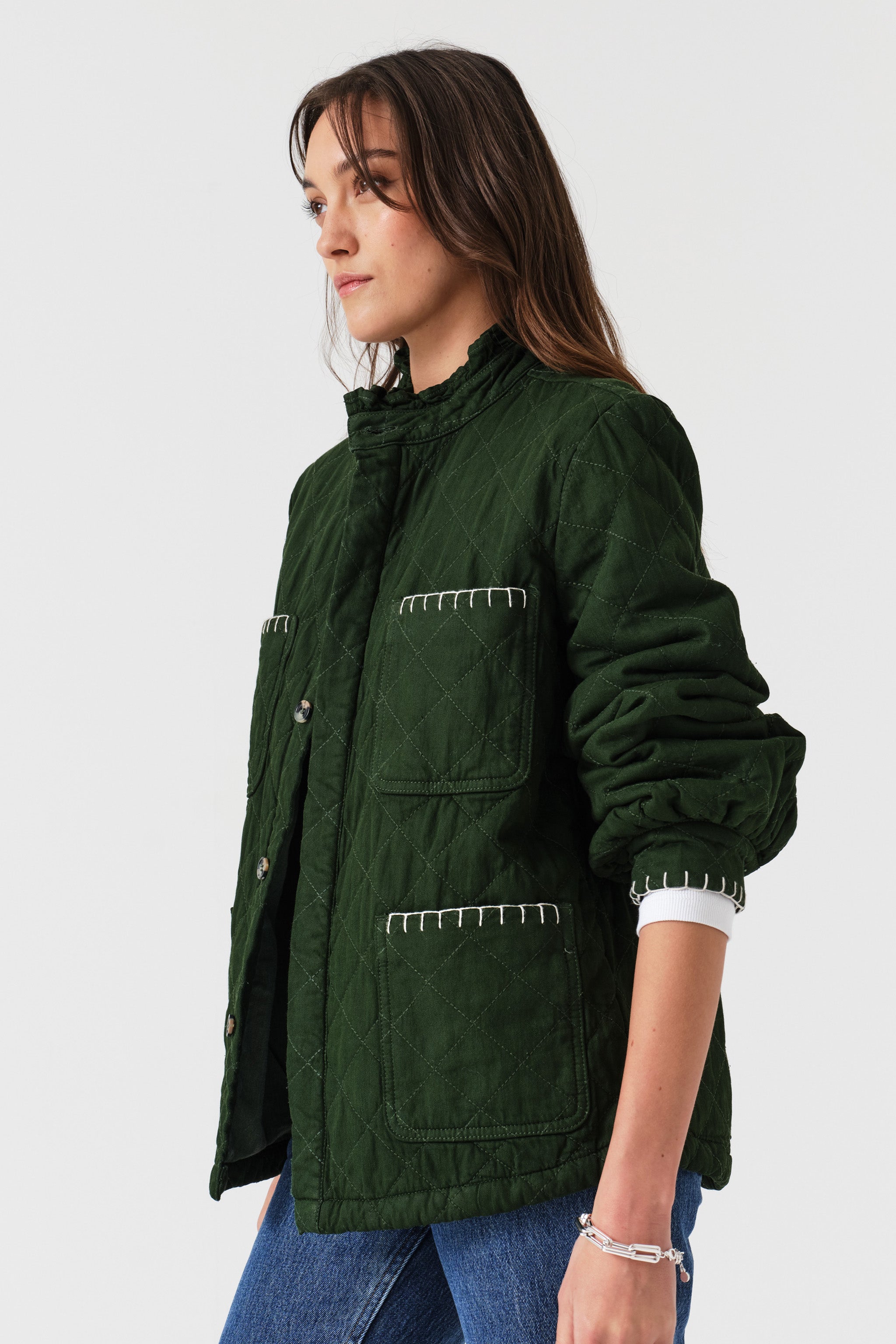 Pablo Quilted Denim Jacket in Dark Pine