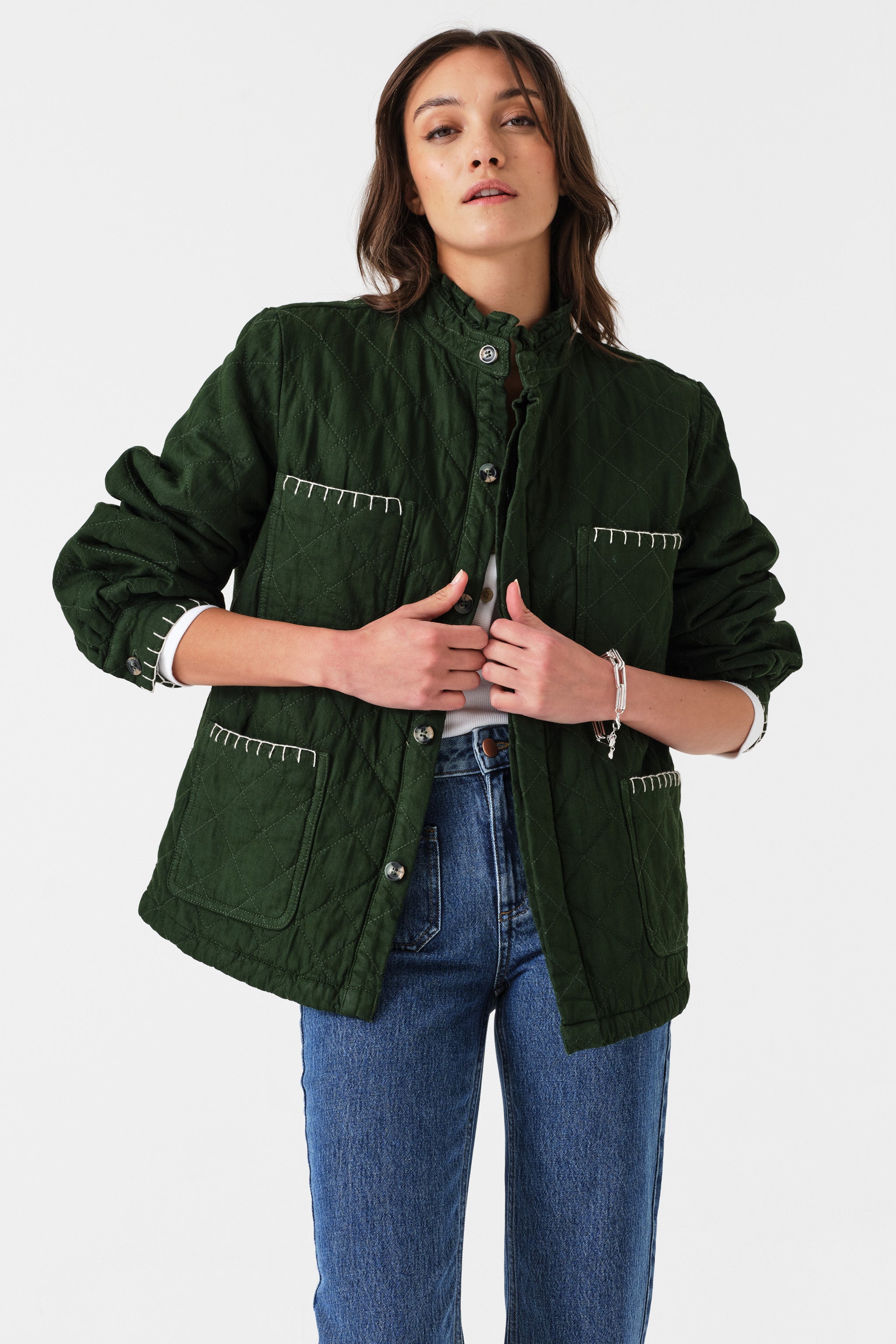 Pablo Quilted Denim Jacket in Dark Pine