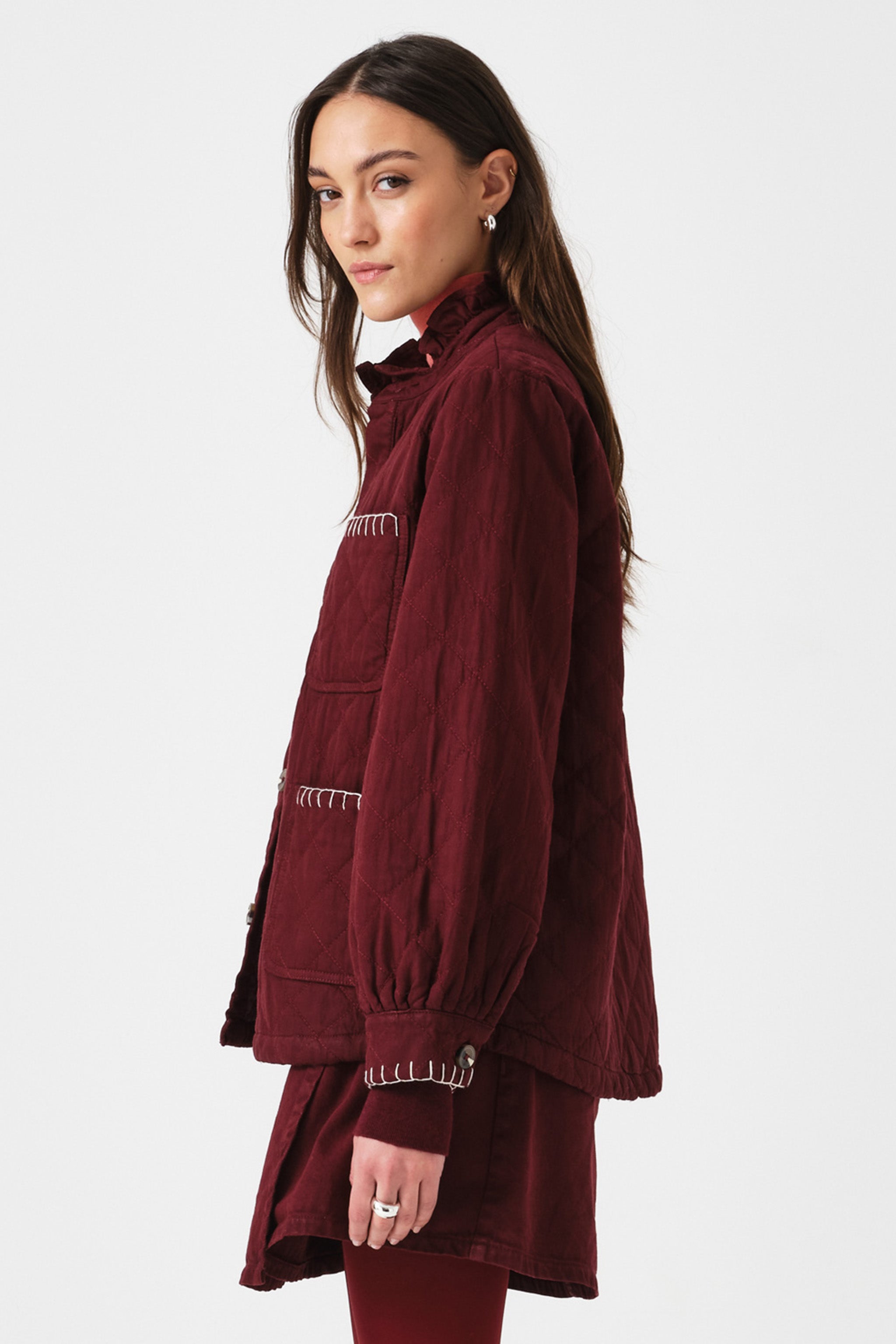 Pablo Quilted Denim Jacket in Mulberry