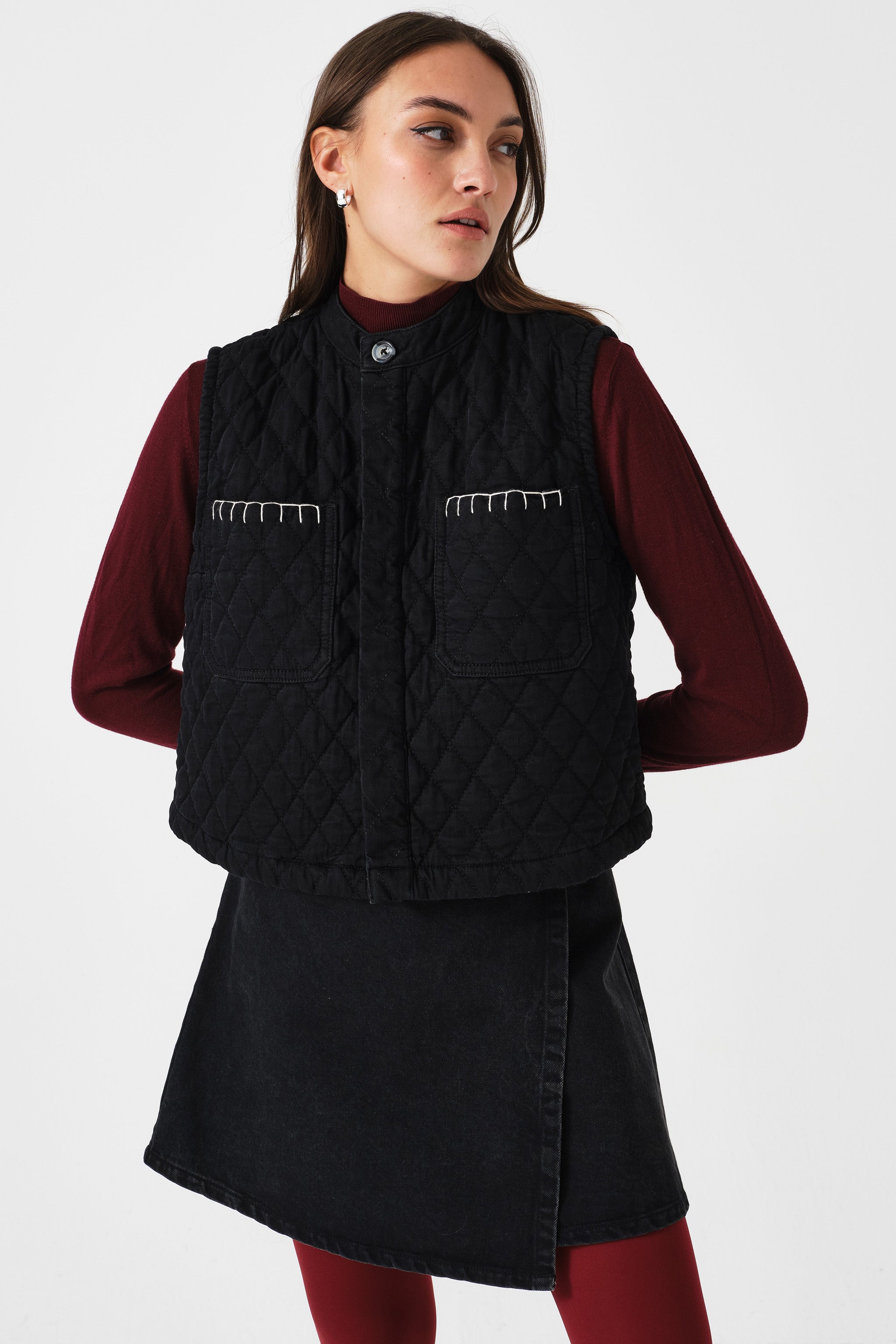 Pablo Quilted Denim Vest in Black