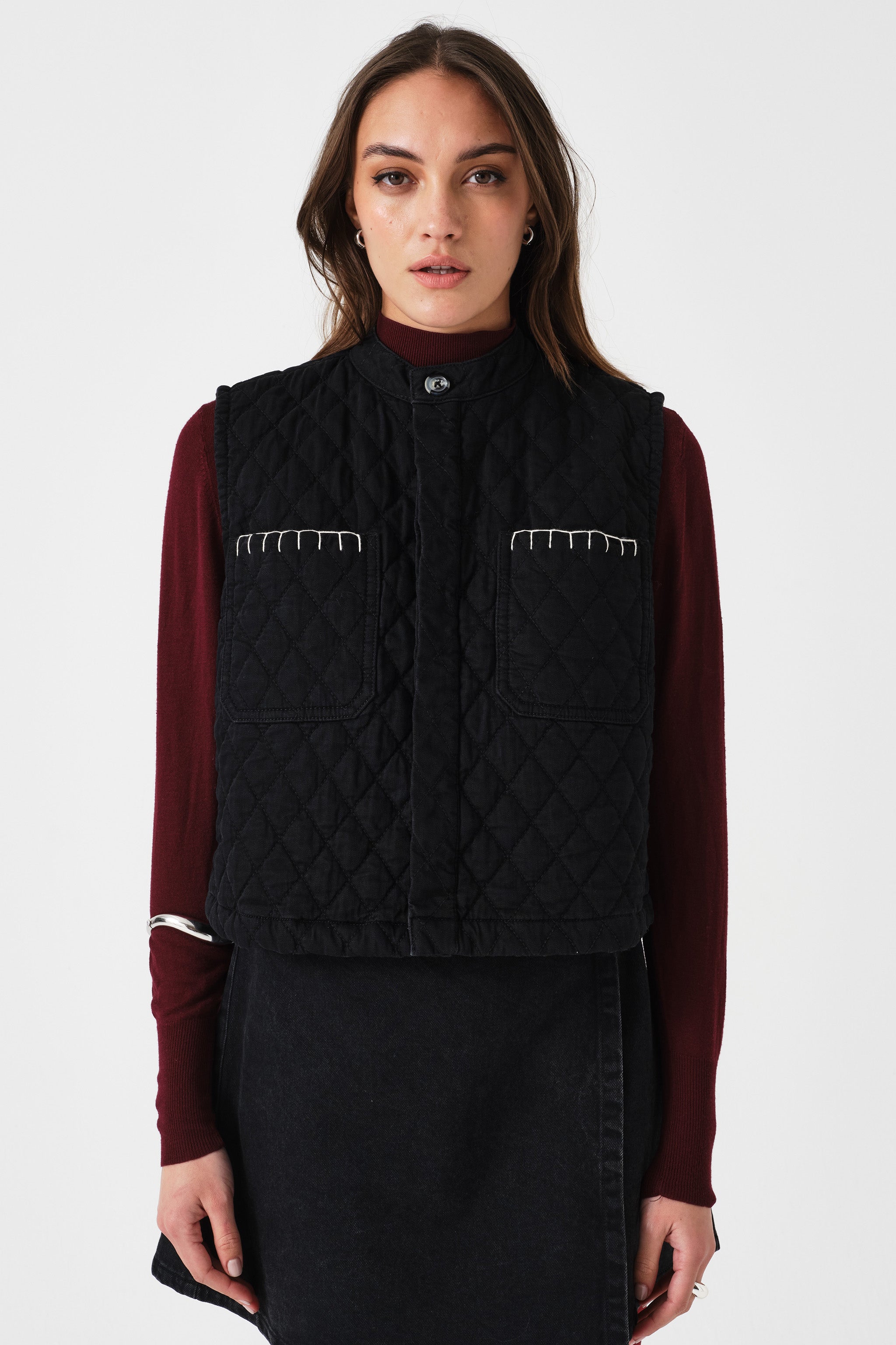 Pablo Quilted Denim Vest in Black