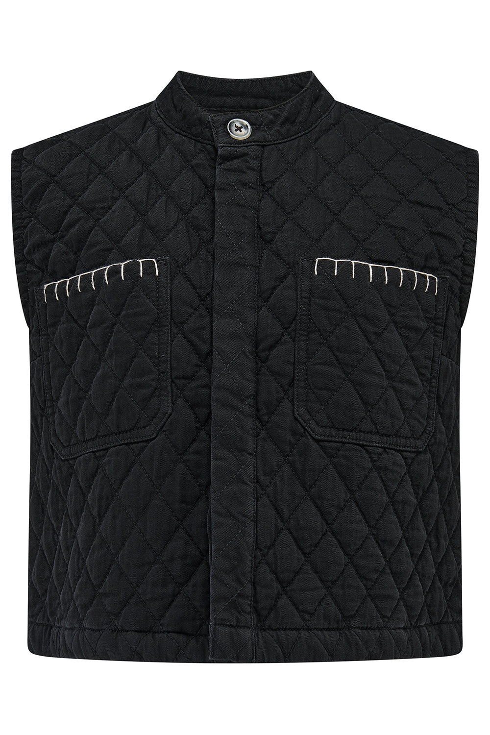 Pablo Quilted Denim Vest in Black