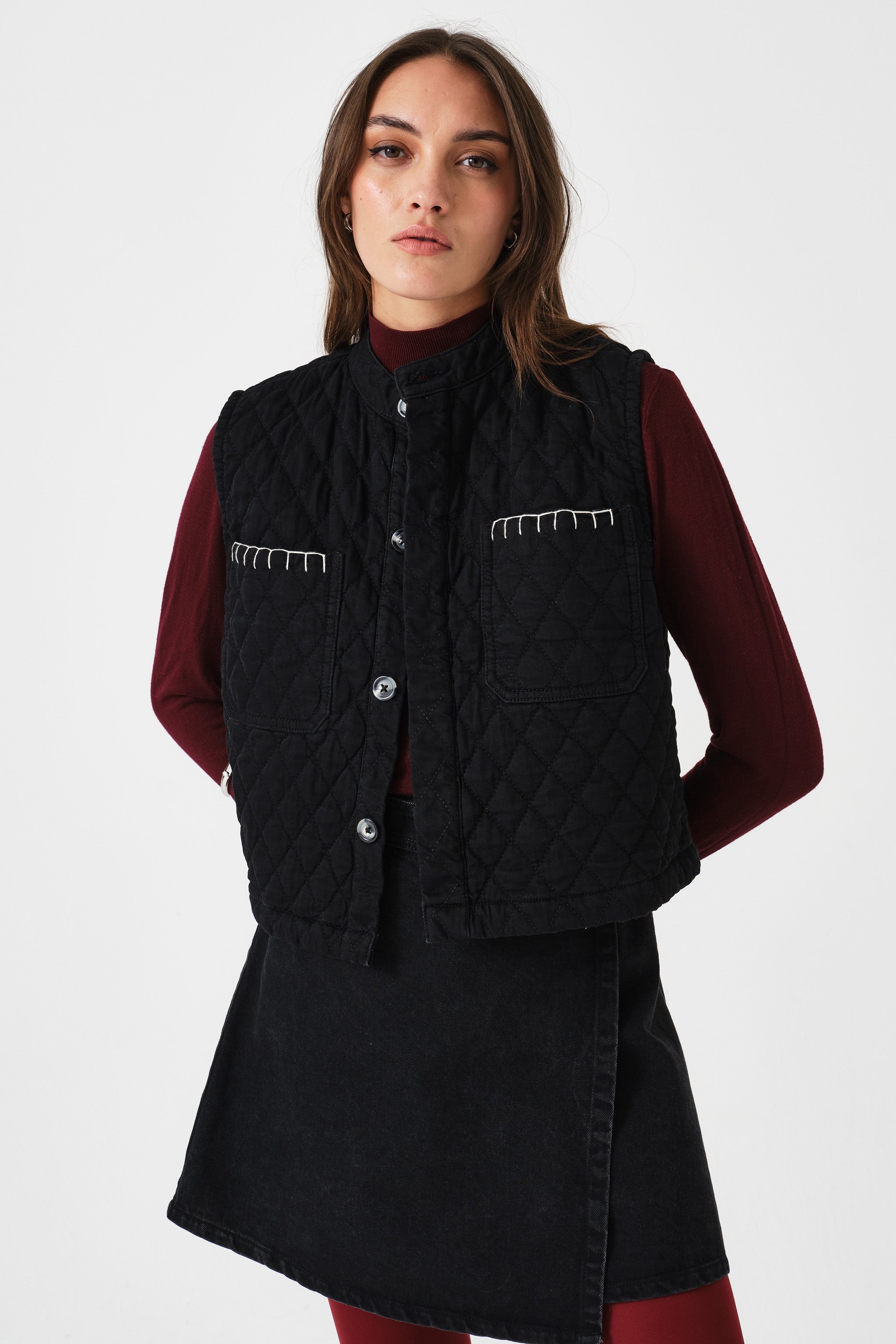 Pablo Quilted Denim Vest in Black