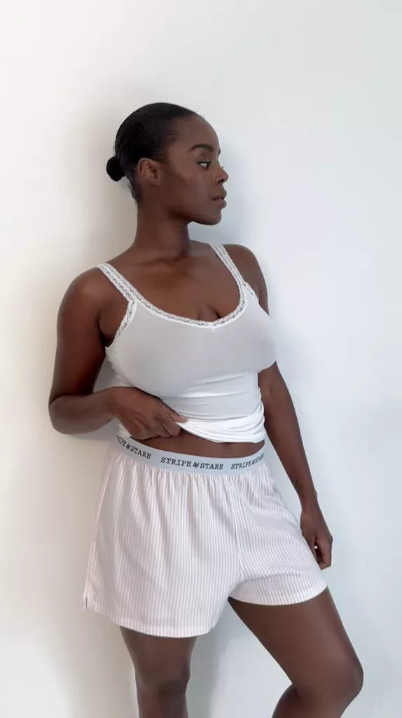 Soft Brushed Woven Pyjama Shorts - Pink Stripe