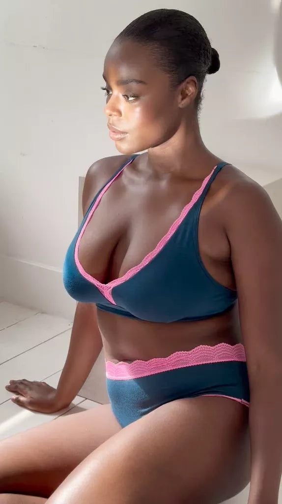 Lace Plunge Bra - Midnight Neon Pink