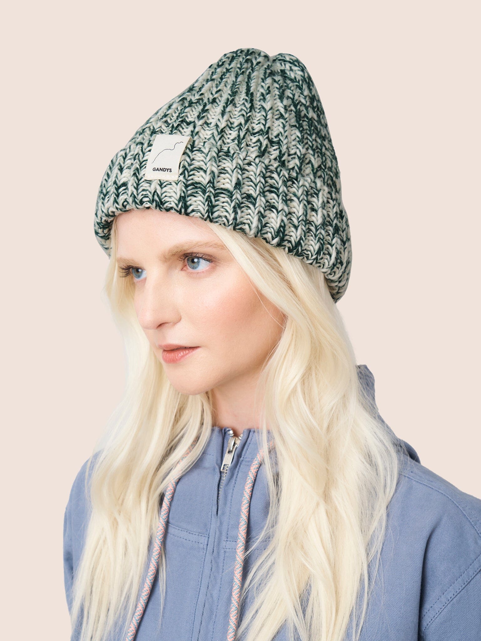 Skye Made in England Wool Beanie in Green Marl