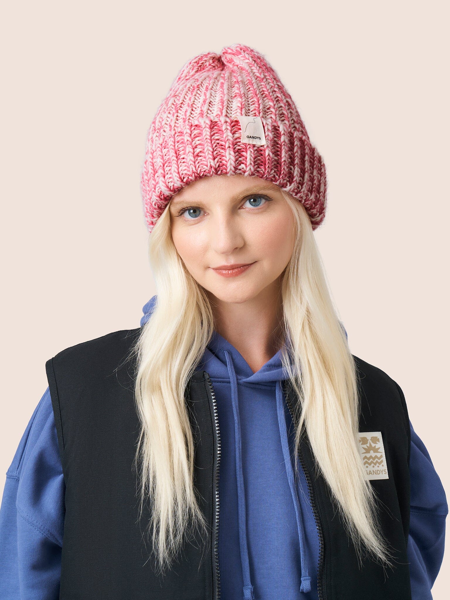 Skye Made in England Wool Beanie in Pink Marl