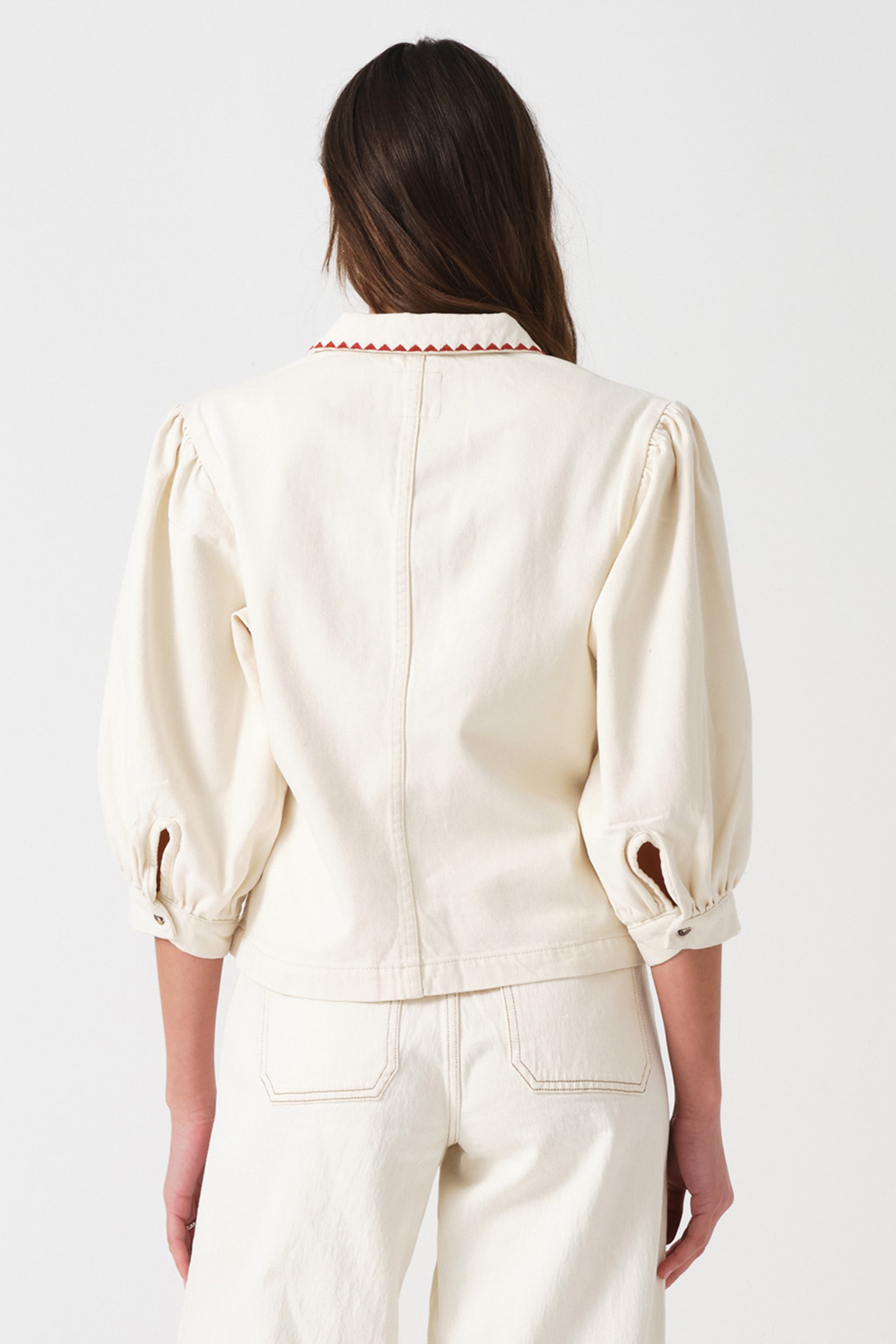 Talia Collared Denim Top in Ecru