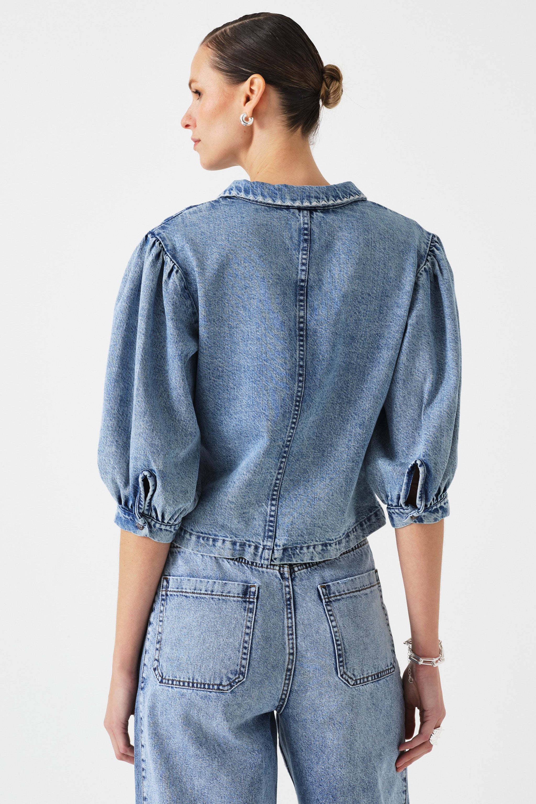 Talia Collared Denim Top in Newport